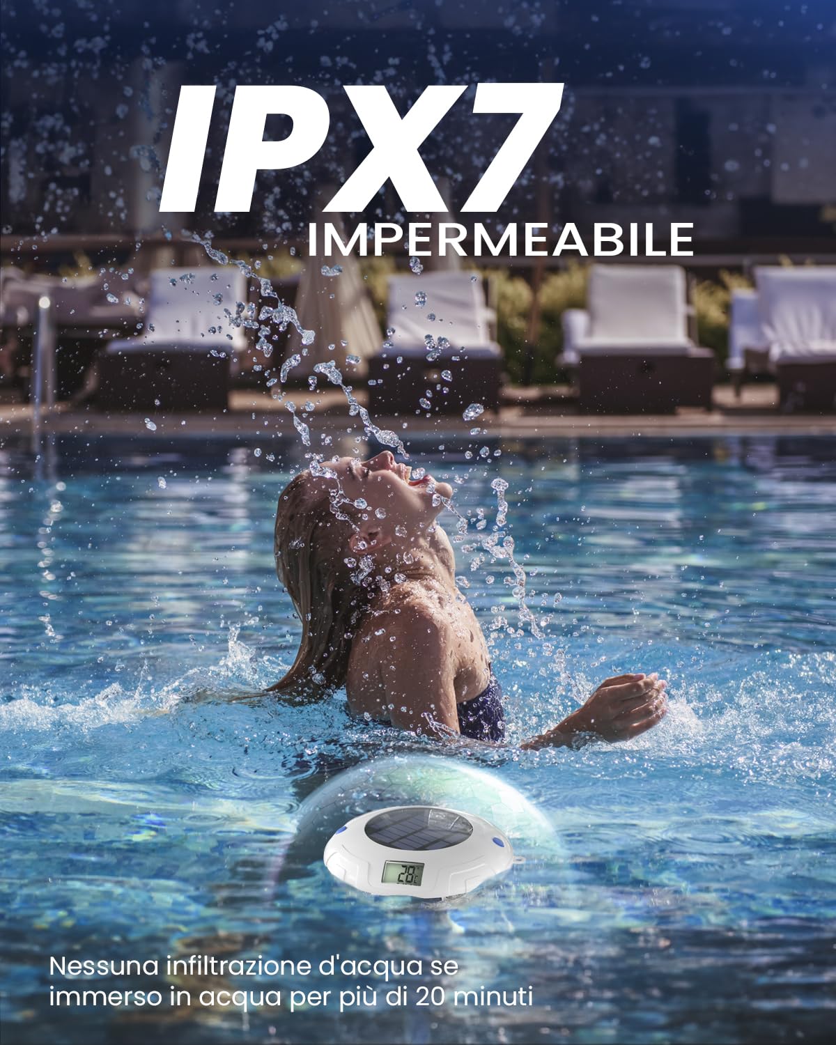 Thumbnail 6 de Luce solare per piscina con doppio display LCD e termometro galleggiante impermeabile IPX7