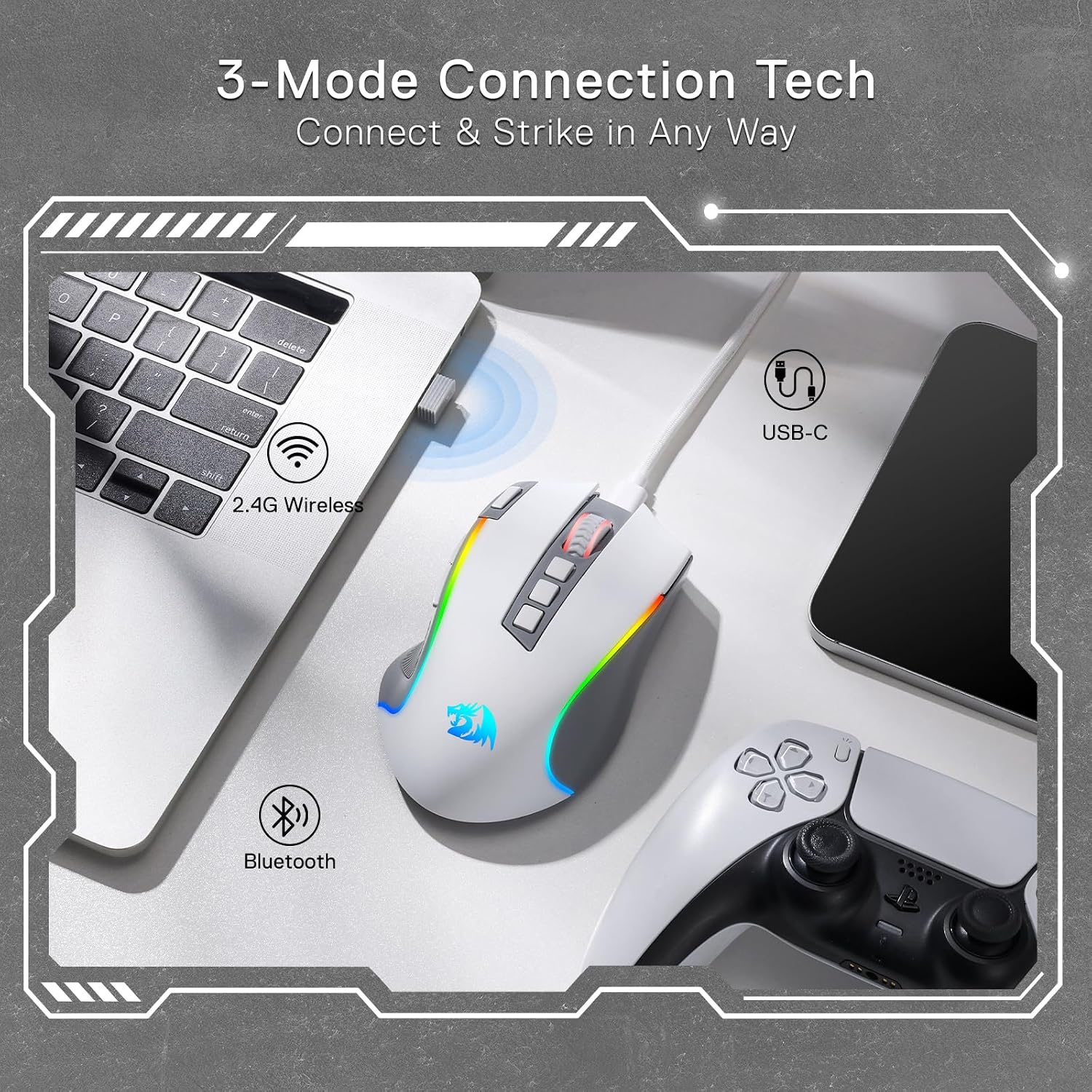 Detalle 2 de Redragon M612 PRO RGB Gaming Mouse (wired & wireless) with 8000 DPI, 11 programmable buttons