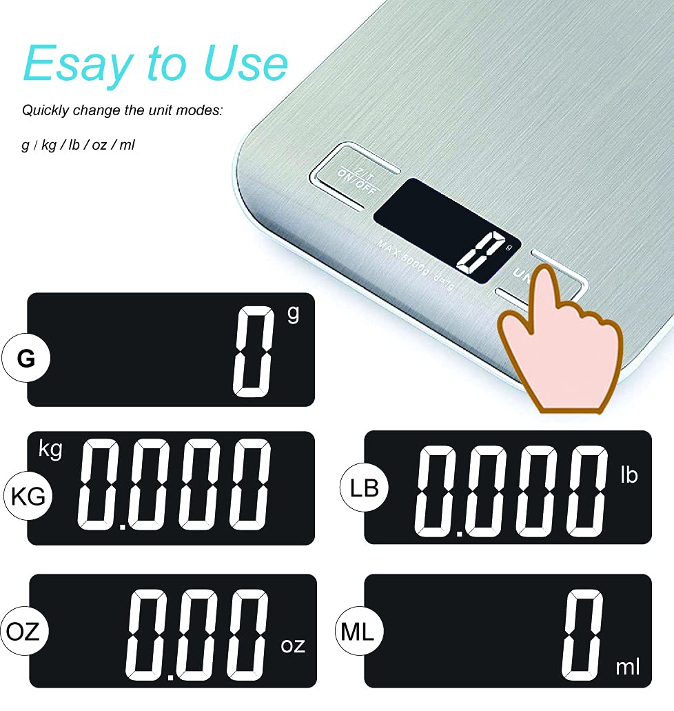 Thumbnail 6 de HomeFashion Digitale Küchenwaage bis 5 kg mit 1 g Schritt – Edelstahlplattform & LED-Display