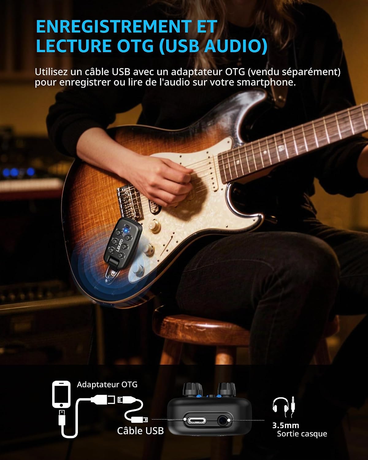 Thumbnail 6 de LEKATO PA-2 gitaarhoofdtelefoonversterker met 9 versterkermodellen en Bluetooth 5.0