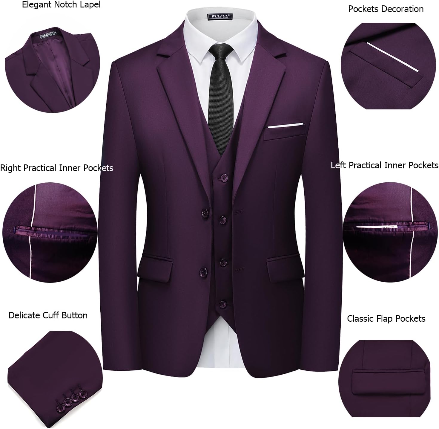 Detalle 2 de WULFUL 3 Piece Slim Fit Suit 1 Set