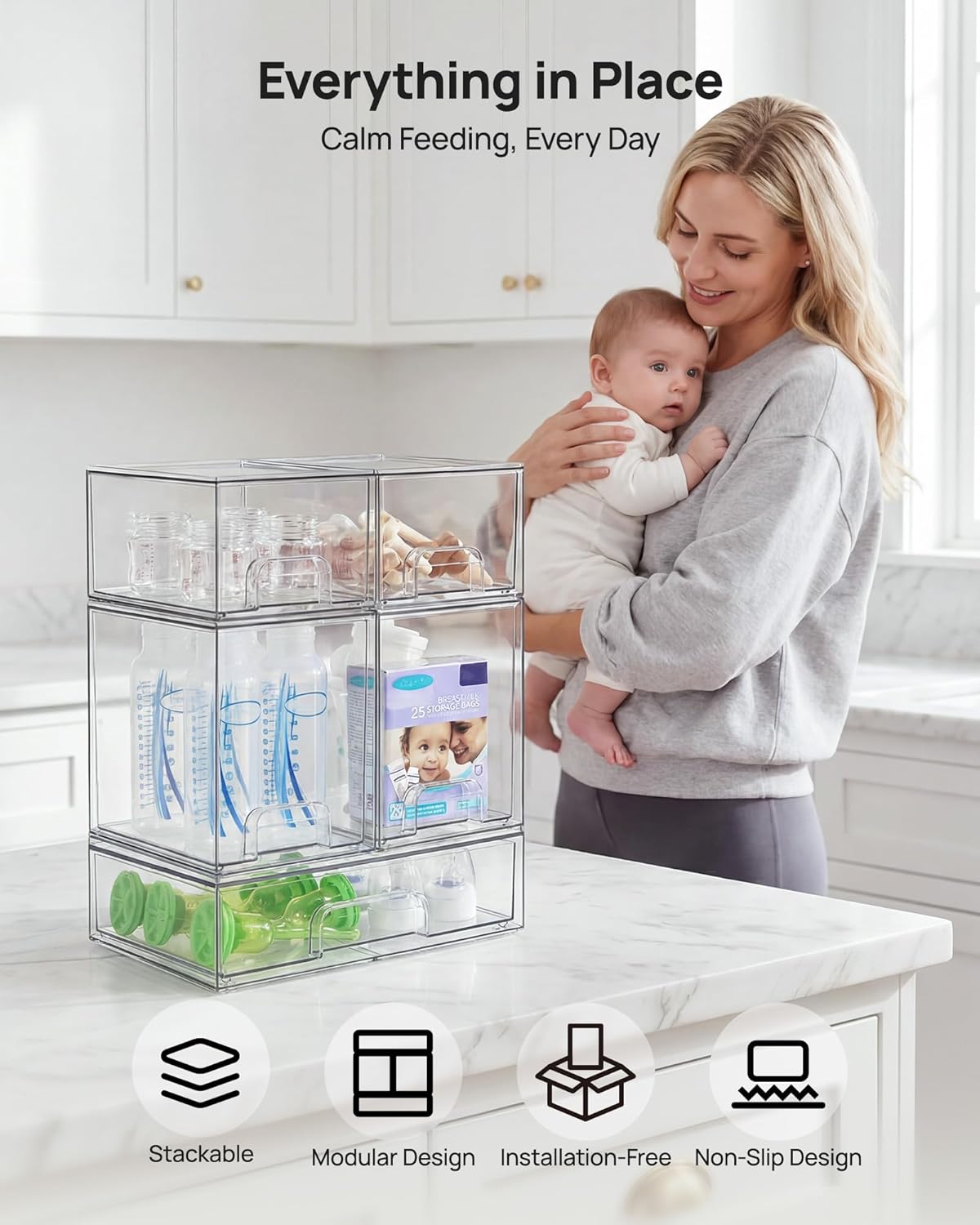 Thumbnail 3 de Vtopmart Stackable Storage Drawers 5 Clear Bins