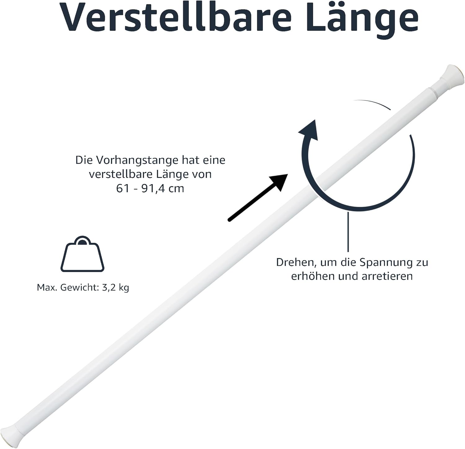 Detalle de Amazon Basics verstellbare Duschvorhang-Spannstange, 61–91 cm, Weiß