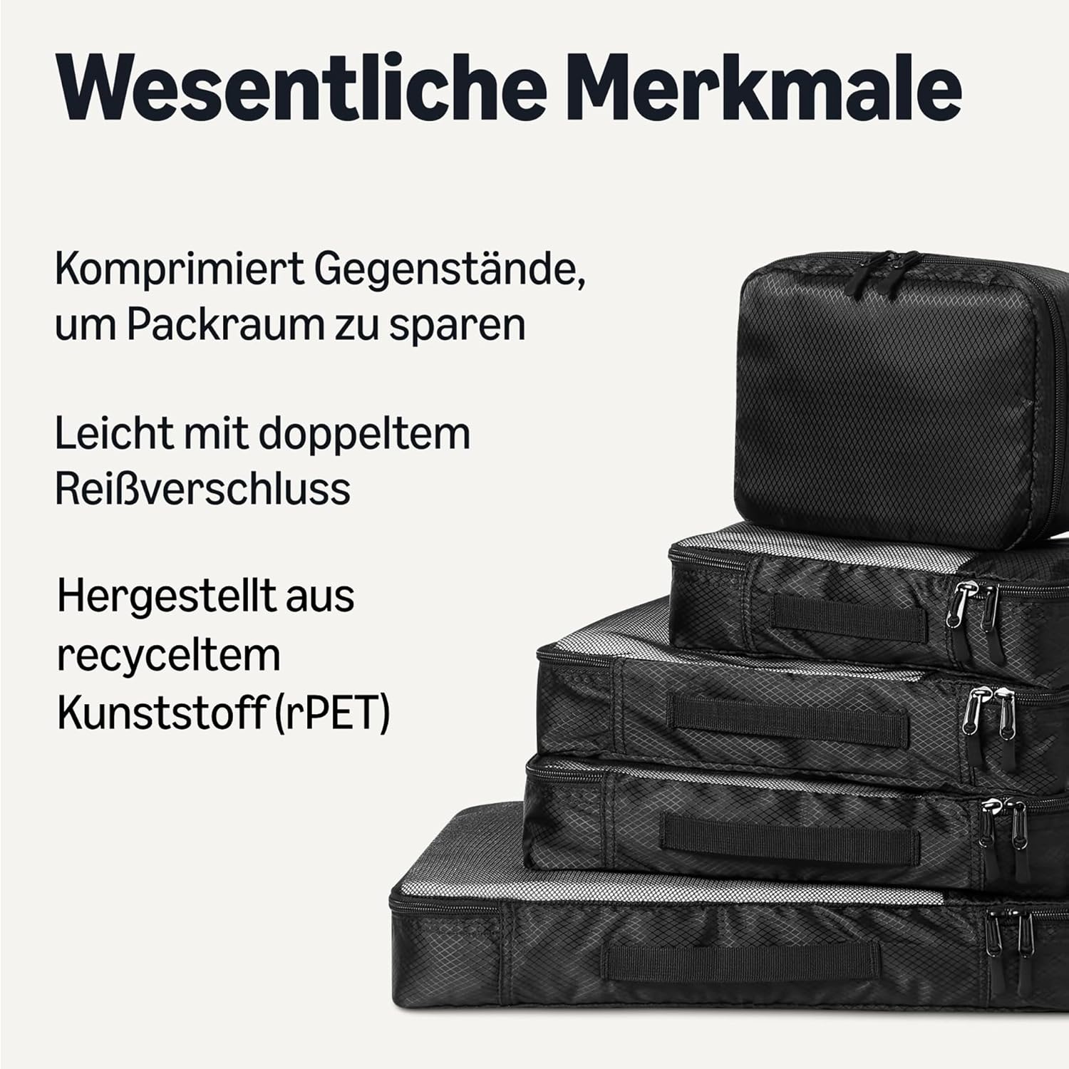 Detalle de Amazon Essentials 8-teiliges Packwürfel-Reisezubehörset – Gepäck-Organizer mit Doppelreißverschluss