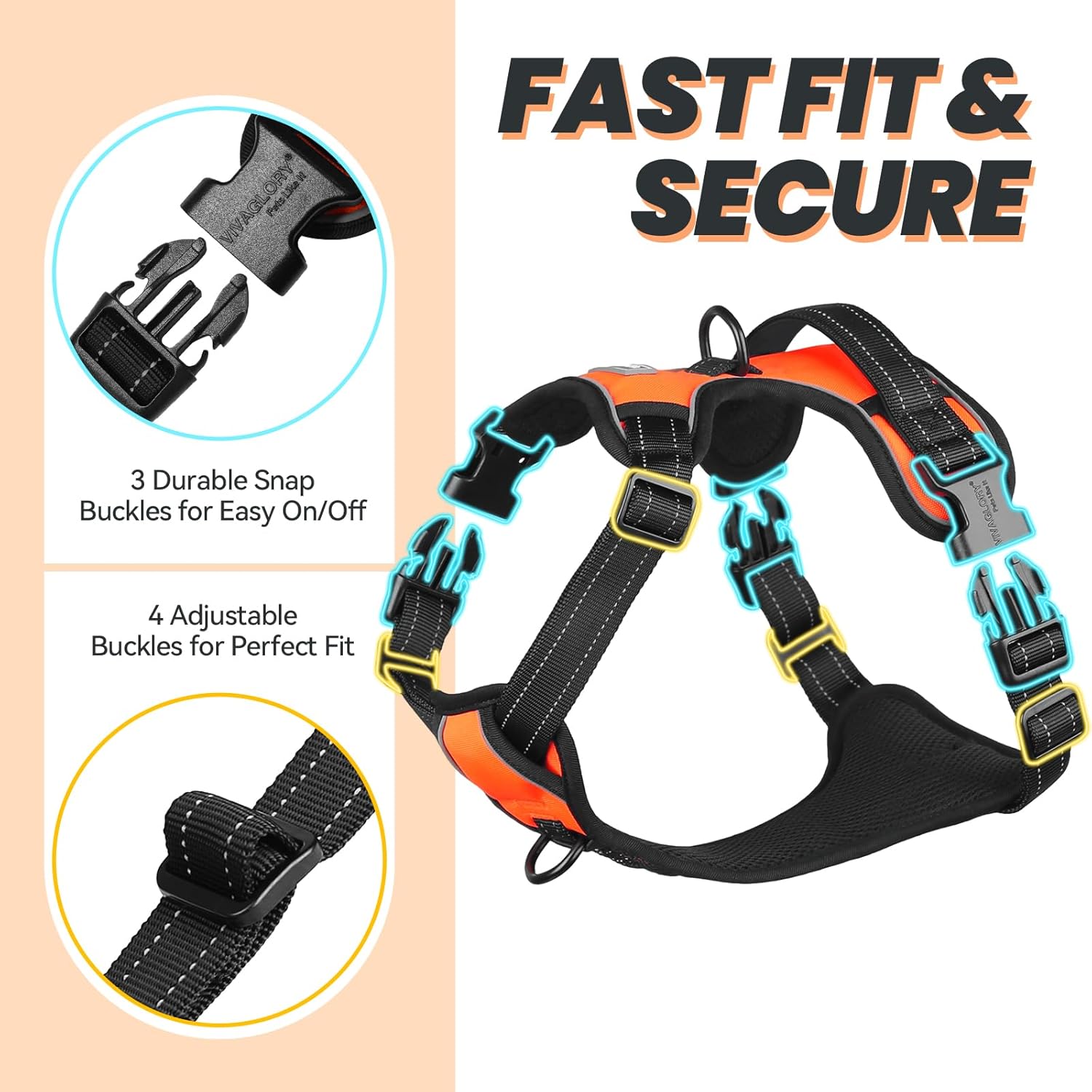 Detalle de VIVAGLORY No Pull Dog Harness with Front & Back Clips (Size L, Orange)