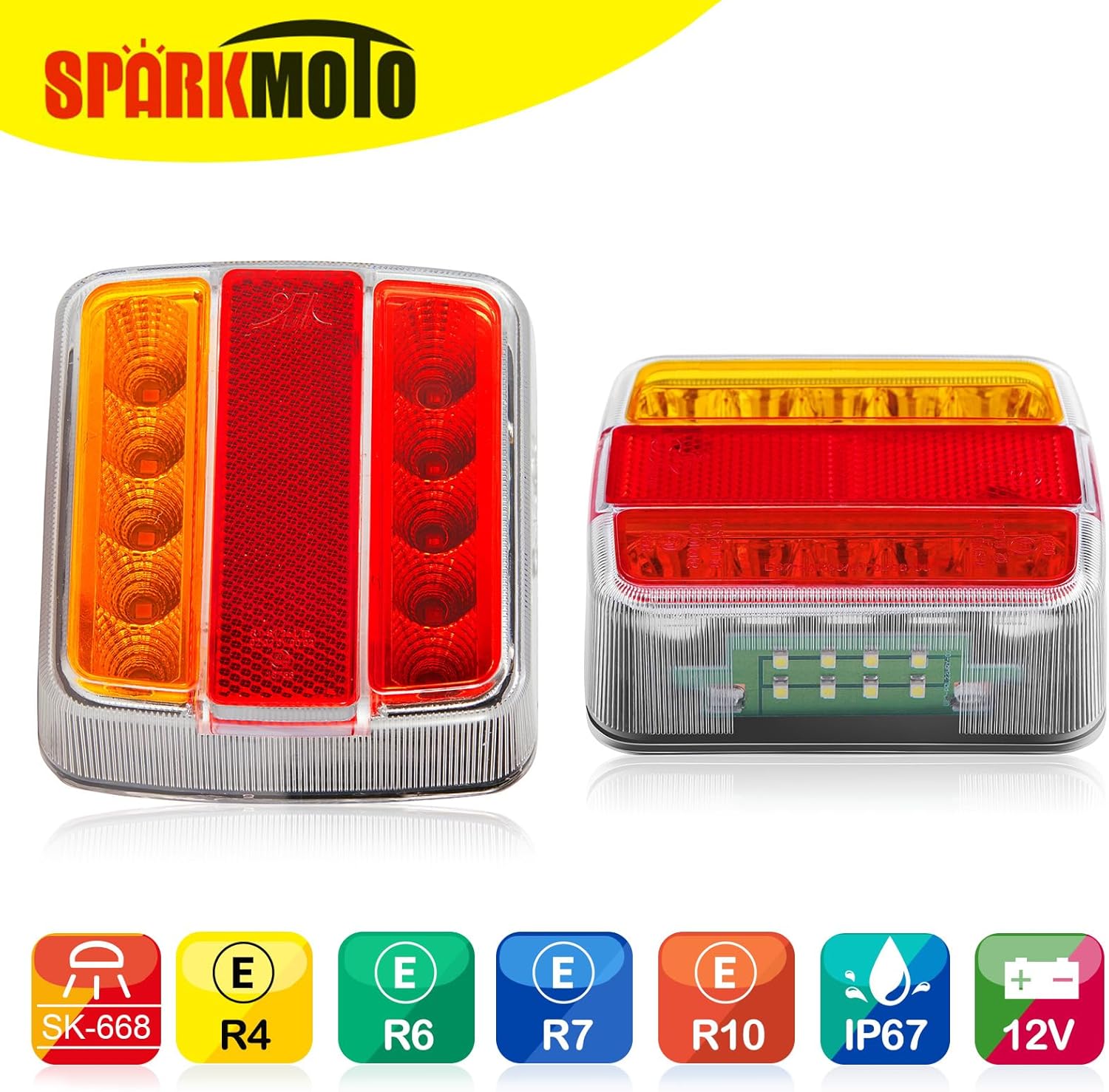Detalle de SPARKMOTO 2-Pack 12V LED Trailer Light Cluster with IP67 Waterproofing and 5 Functions