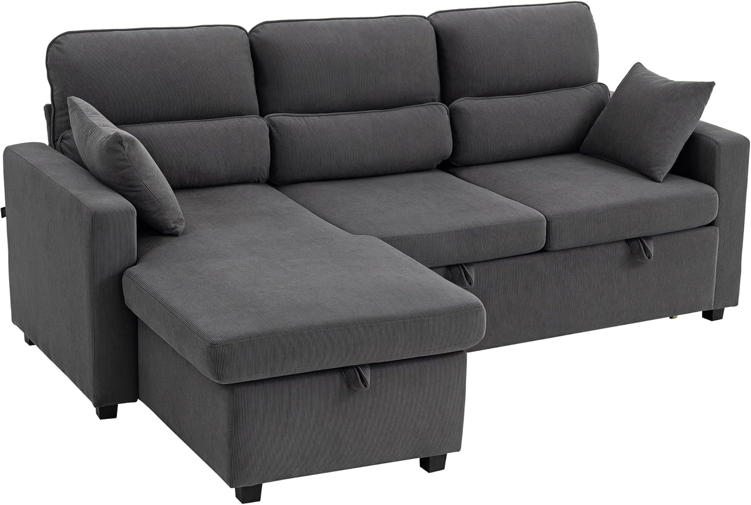 Detalle de HOMCOM Canapé d'angle Convertible Réversible en Velours Côtelé – Canapé-Lit 3 Places 205 cm avec Chaise Longue et Rangement, Gris