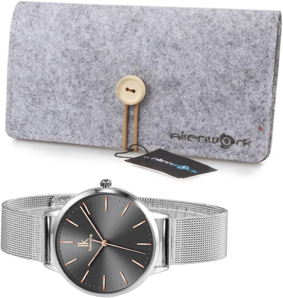 Thumbnail 3 de Alienwork IK Minimalist Montre Femme Ultra Fine avec Bracelet en Maille