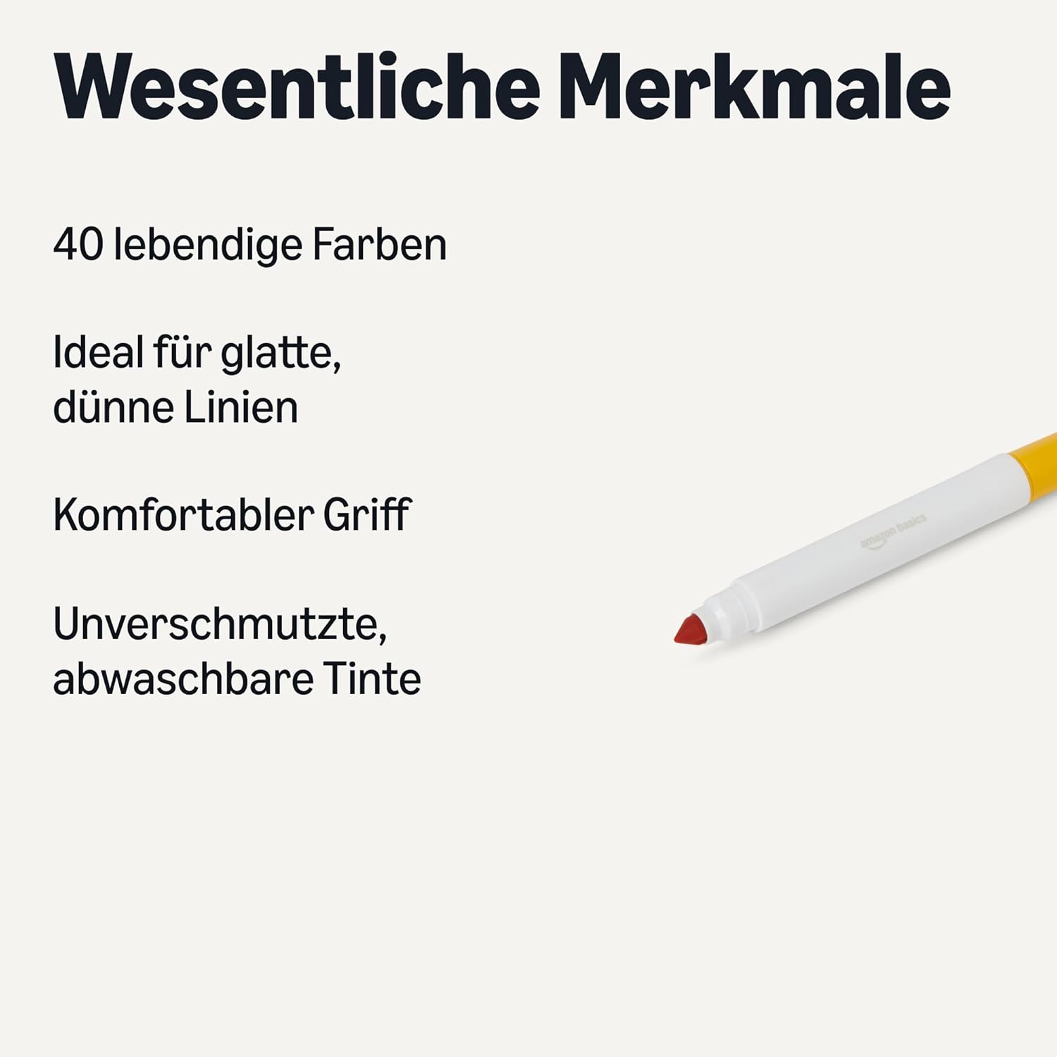 Detalle 2 de Amazon Basics Filzstifte für breite Linien – 40 Stück, mehrfarbig, abwaschbar