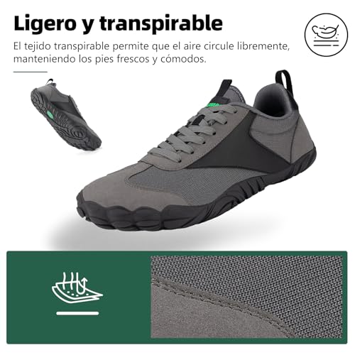 Thumbnail 5 de SAGUARO Zapatillas barefoot, puntera ancha, suela fina y caída cero, gris 43