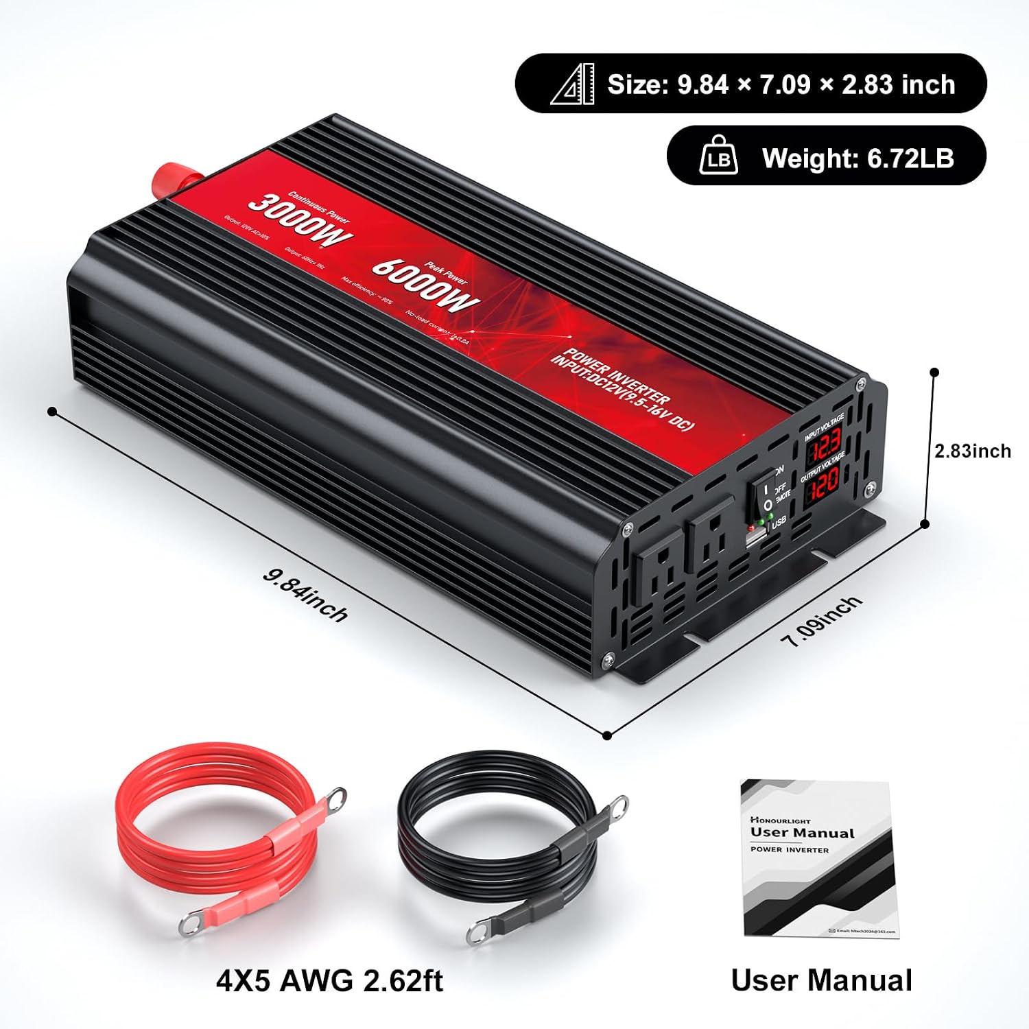 Thumbnail 6 de ROARBATT HW-FTM3000-RD 3000W Power Inverter with LCD and 2 AC Outlets