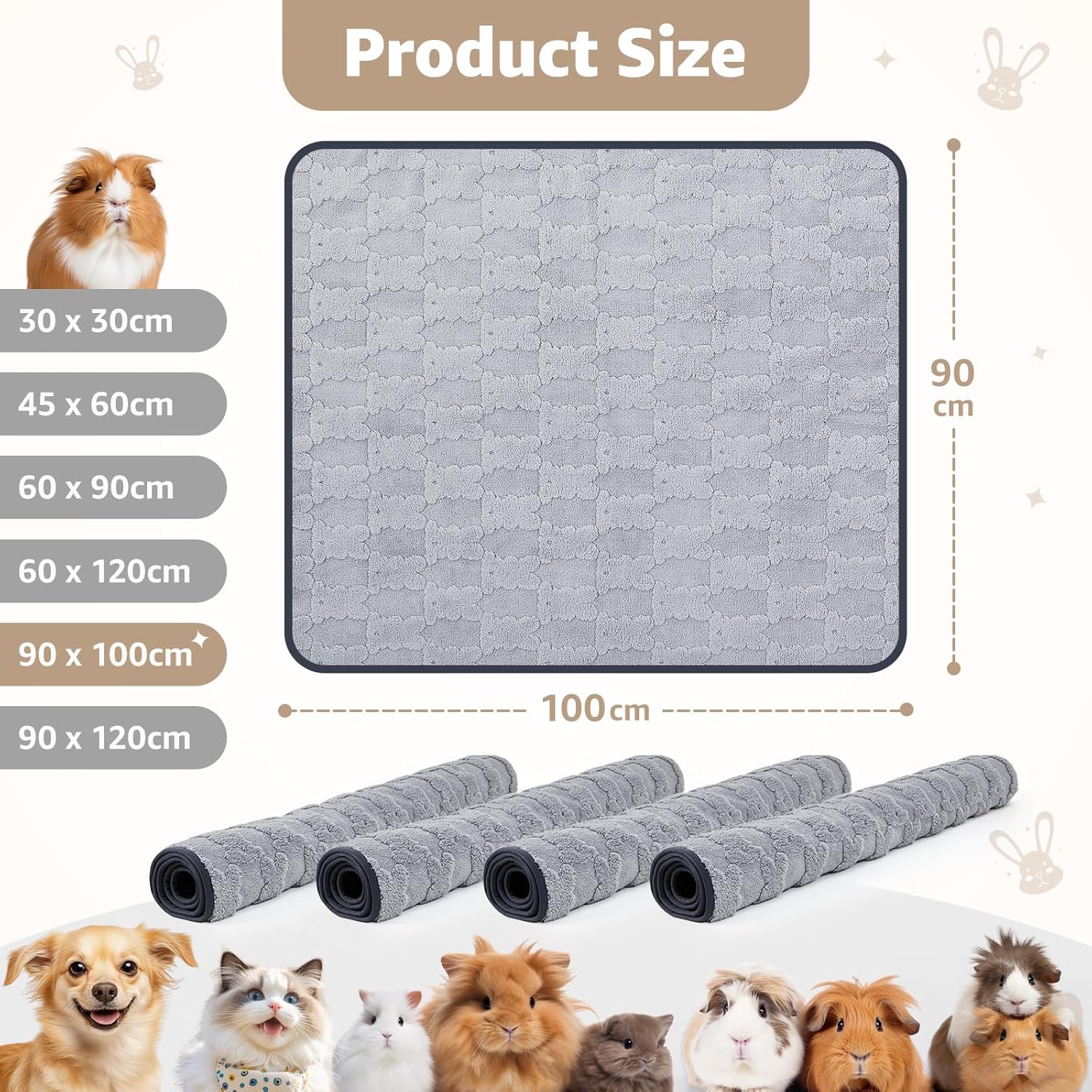 Thumbnail 6 de PICK FOR LIFE 4-Piece Guinea Pig Fleece Cage Liner Set (90 x 100 cm)