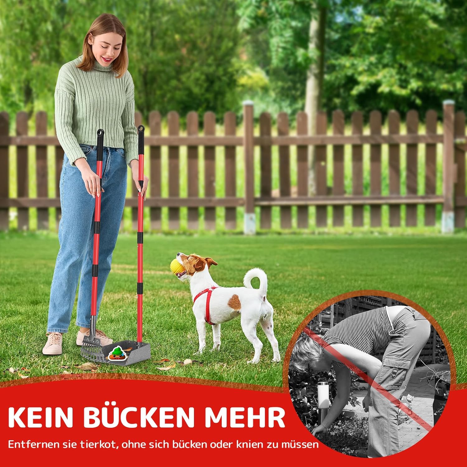 Detalle 2 de Ormalla Hundekotschaufel aus Edelstahl mit ausziehbarem Metallrechen und Tablett (Rot)