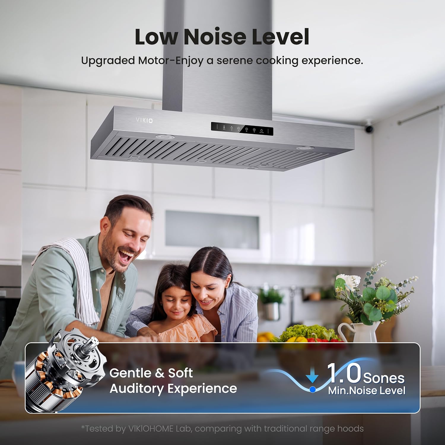 Detalle de VIKIO HOME RI51-30 30-Inch Island Range Hood, 1200 CFM, Gesture and Touch Controls