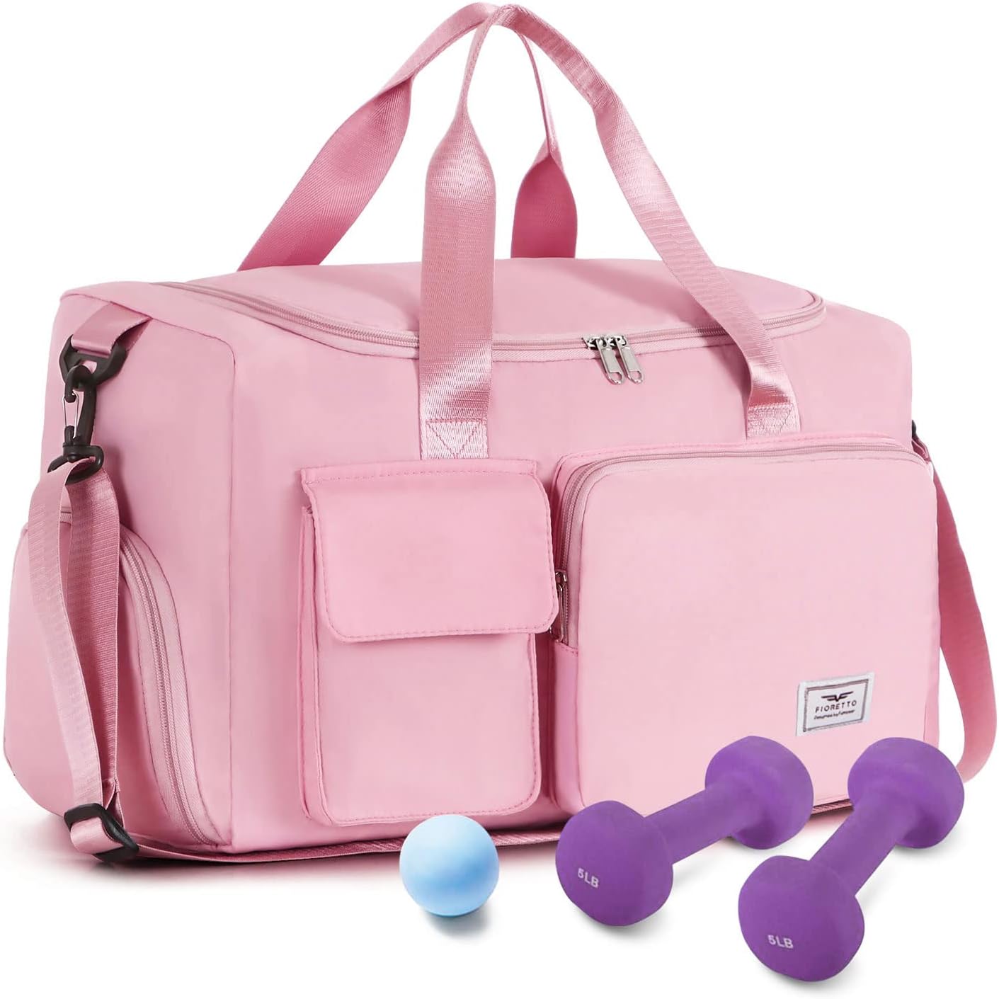 Detalle de FIORETTO Duffle Gym Bag with Wet Pocket & Shoe Compartment – 30L, Pink