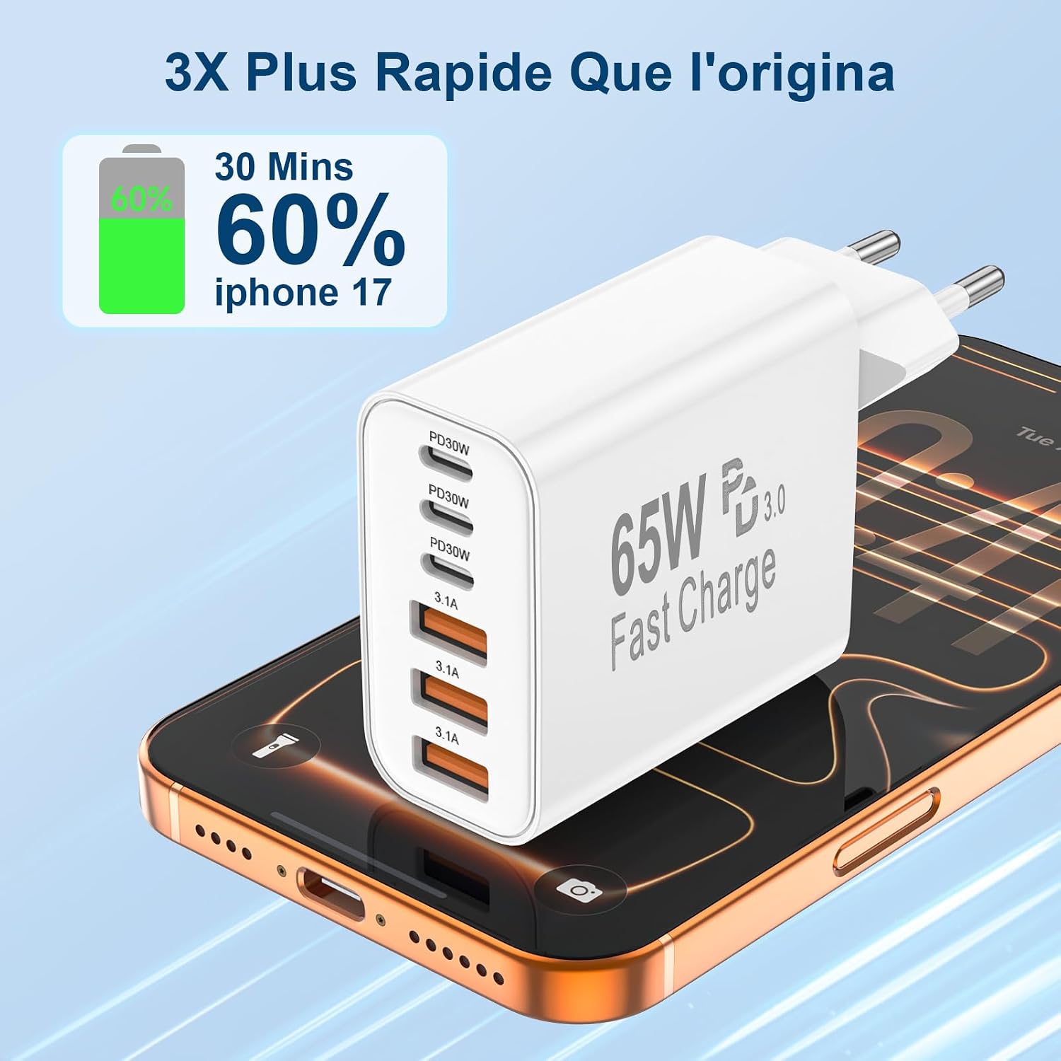 Detalle 2 de Chargeur USB C 65W 6 ports