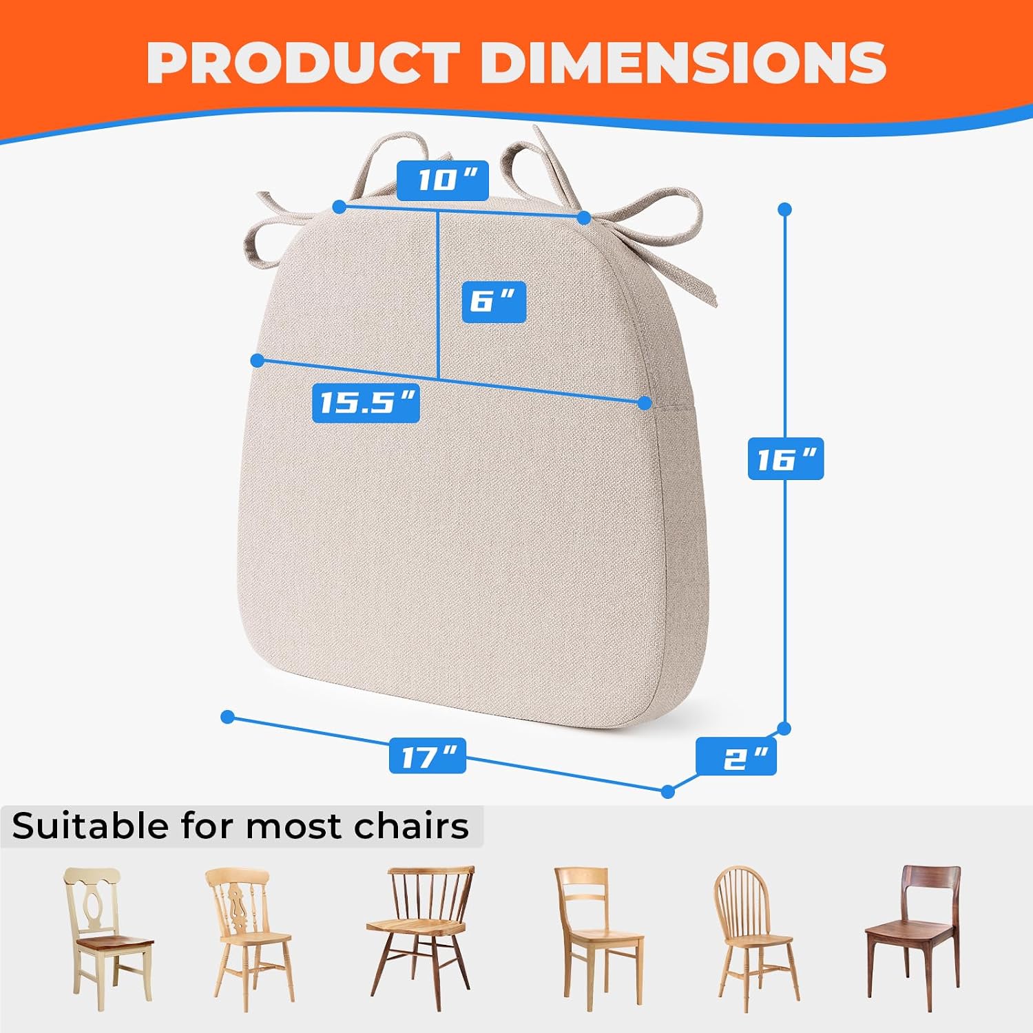 Thumbnail 1 de Sunsleek D-Shaped Dining Chair Cushions 17" 🍽
