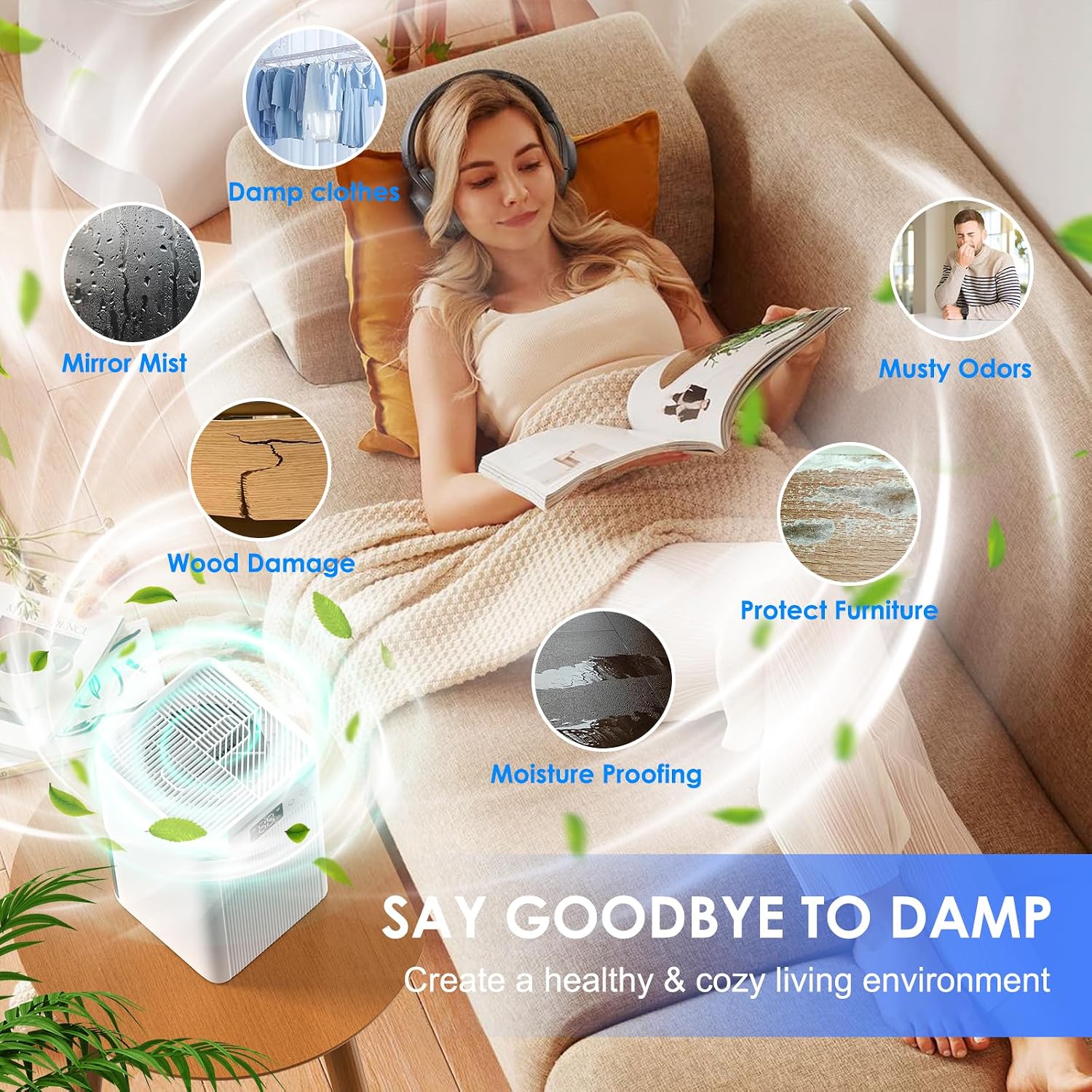 Detalle de KCONBS Dehumidifier with Sleep Mode, Auto Shut-Off and Colour LED Light