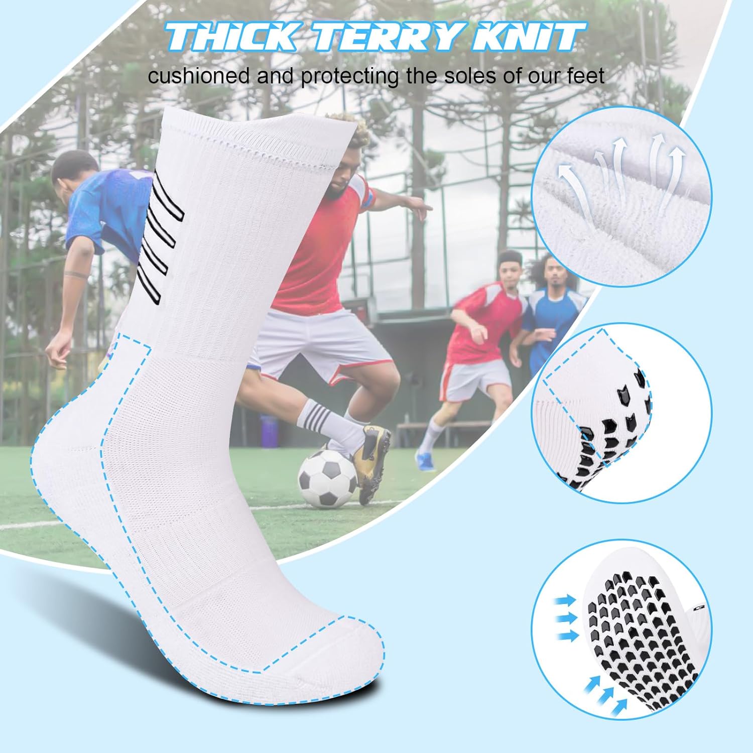 Thumbnail 3 de Gogogoal chaussettes de football antidérapantes en coton (4 paires), mi-mollet, respirantes