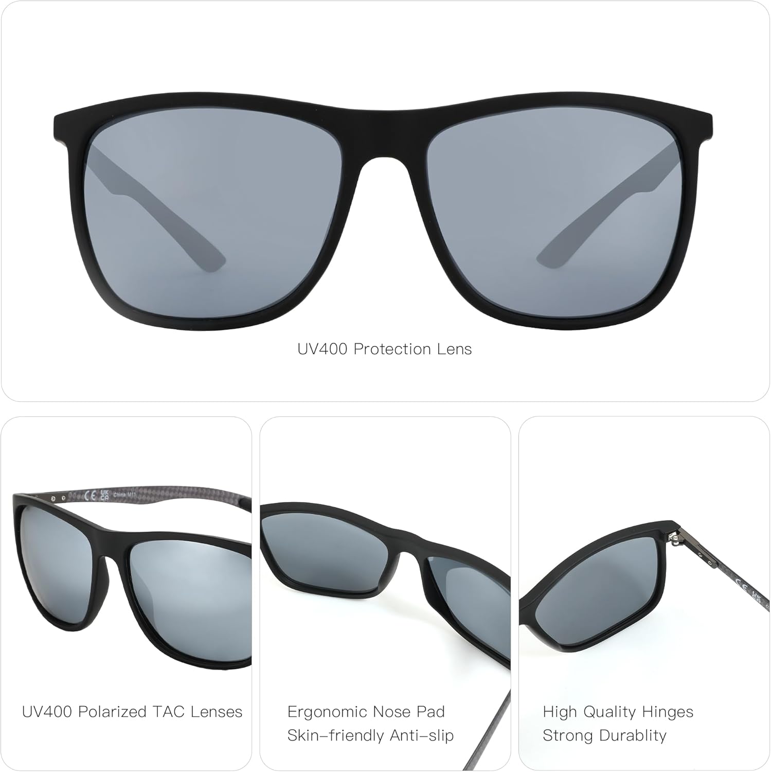 Thumbnail 2 de ZENOTTIC Polarisierte Sonnenbrille Herren – Kohlefaser-Bügel, quadratisch, UV400 Schutz