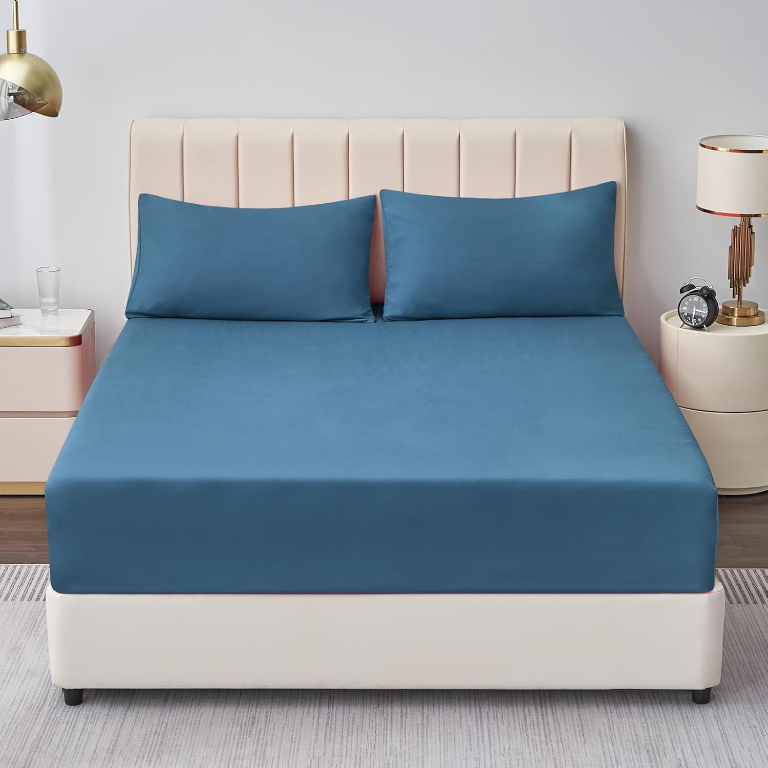 Thumbnail 1 de Aisbo King Size Fitted Sheet Dusty Blue – Extra Deep Pocket (16in/40cm) 150x200 cm