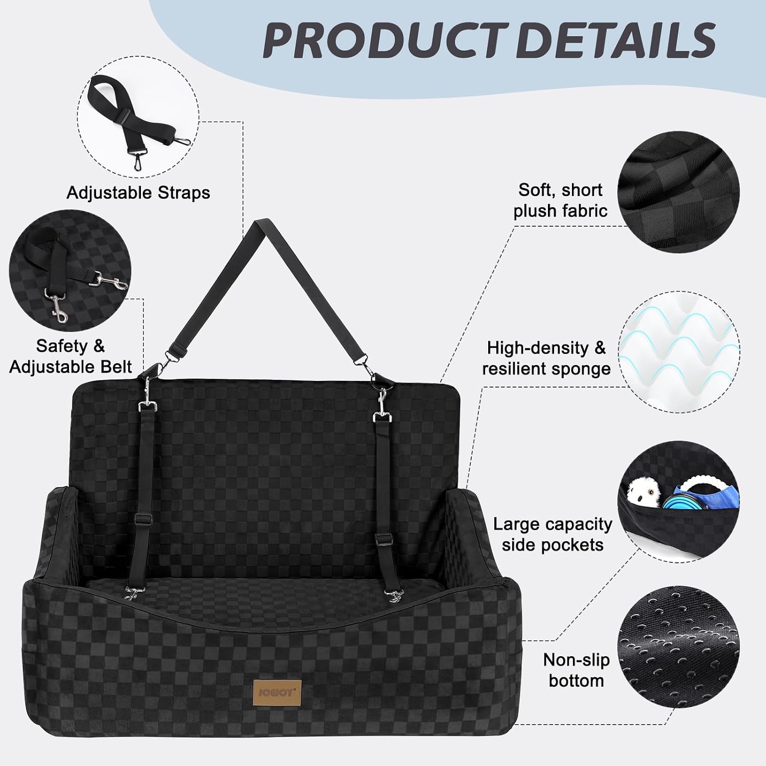 Detalle de JOEJOY Large Dog Car Seat: Memory Foam Booster for Medium to Large Dogs