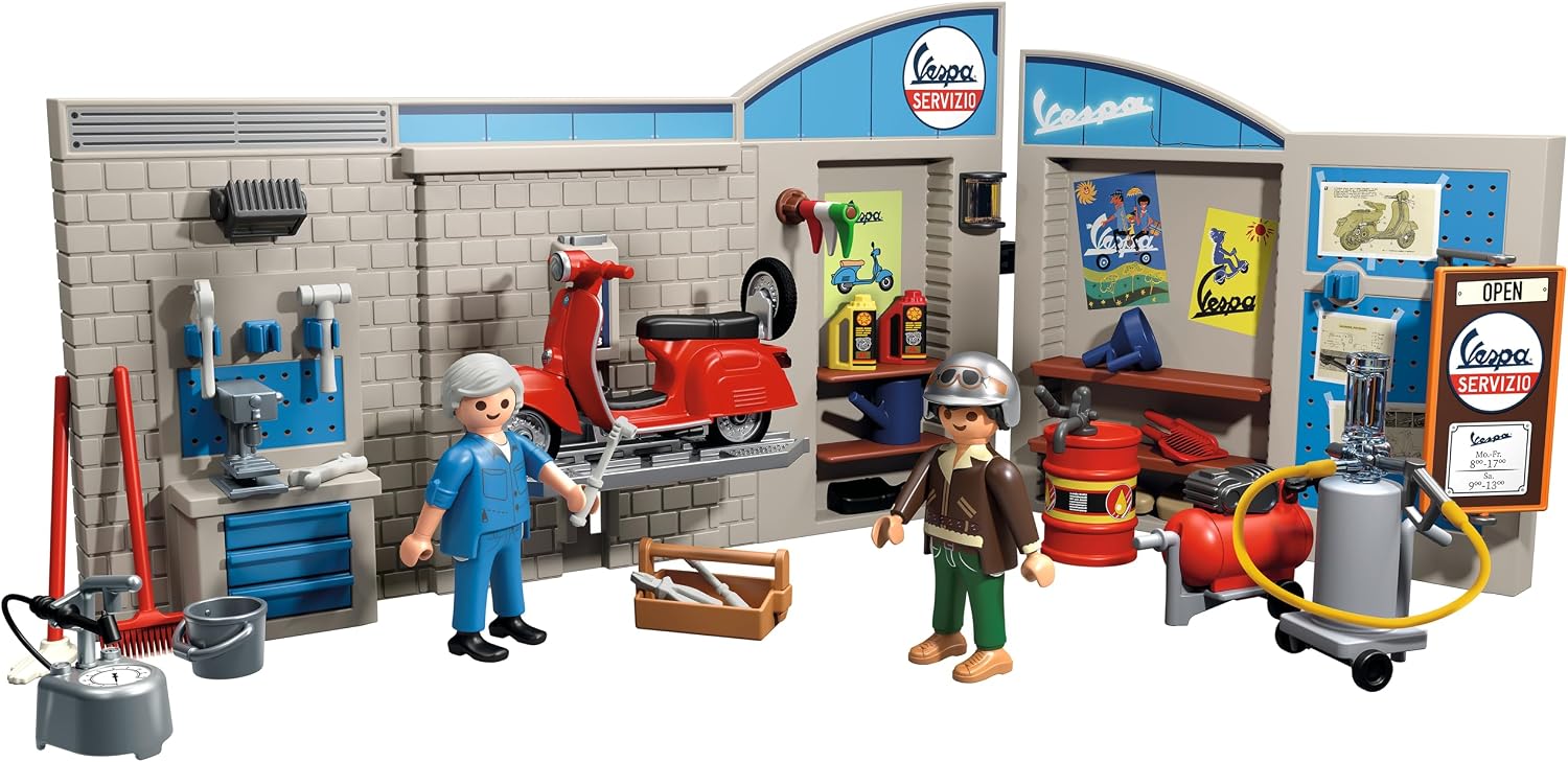 Thumbnail 5 de PLAYMOBIL Cars 71620 Vespa Garage – 60er Jahre Werkstatt mit Hebebühne und 88-teiligem Zubehör