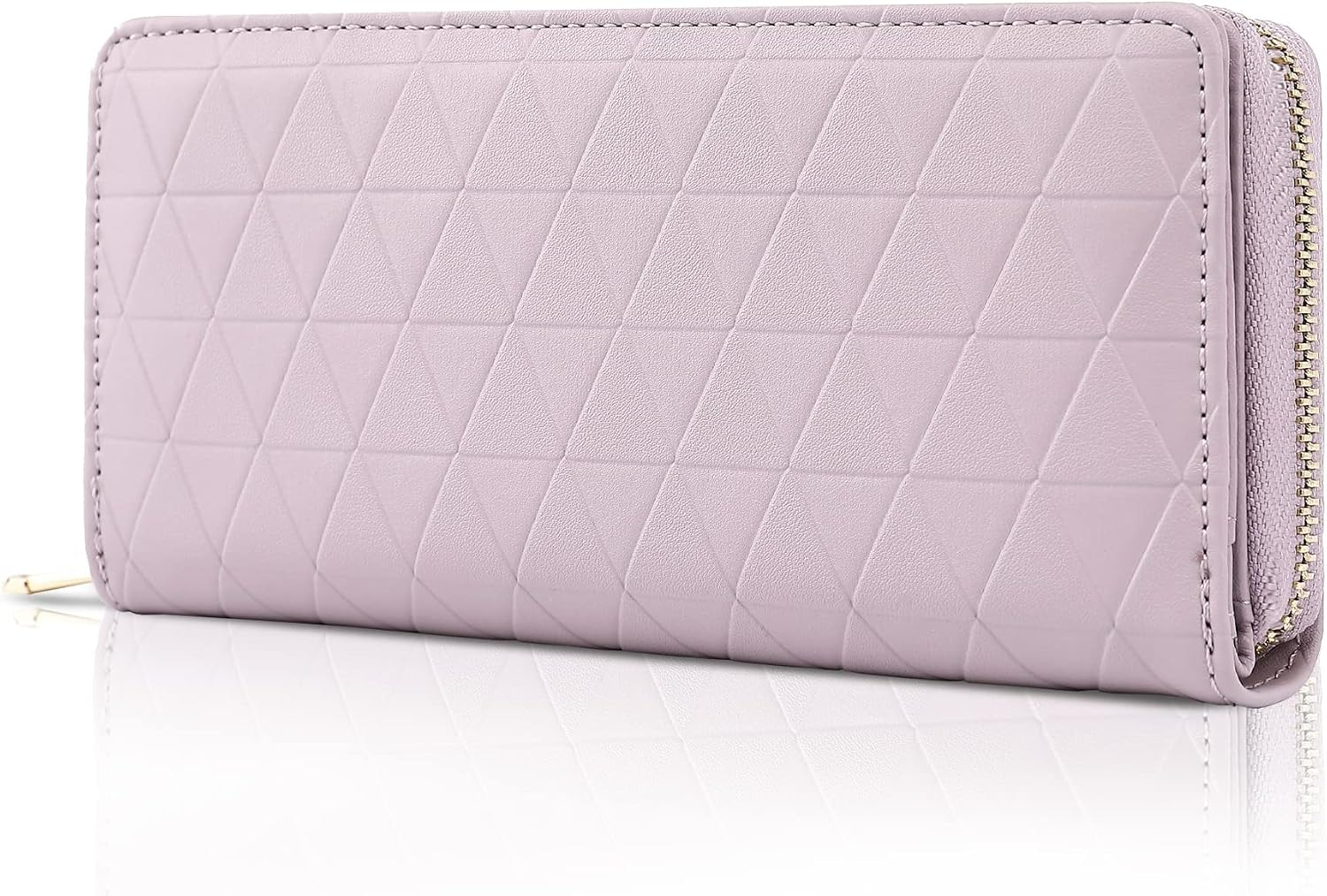 Detalle de TANTOMI Damen-Geldbörse groß im Langformat mit RFID, Reißverschluss und Prägungen – Pastellviolett