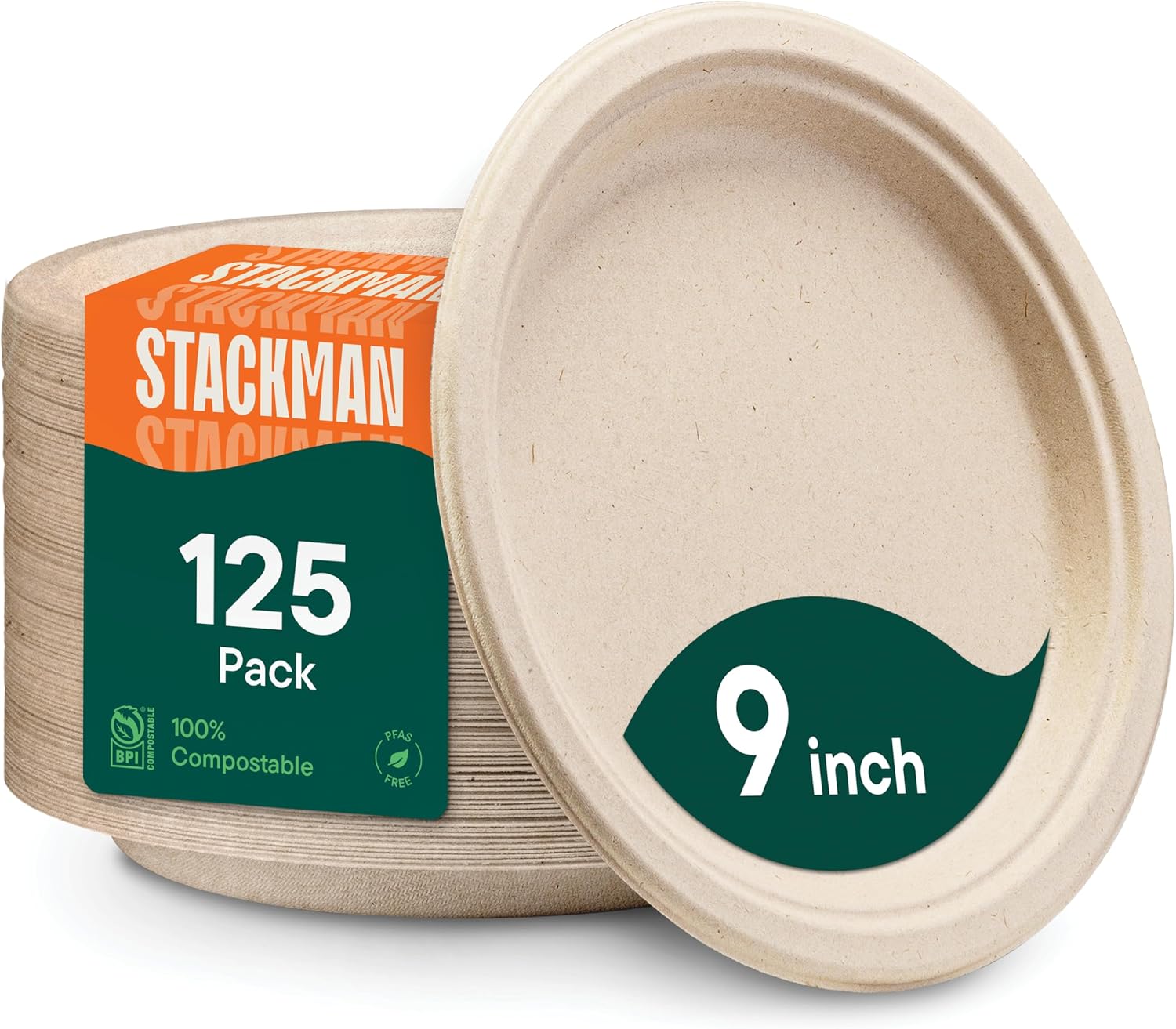 Detalle de 100% Compostable Paper Plates 125-Pack 9" ๐ฝ