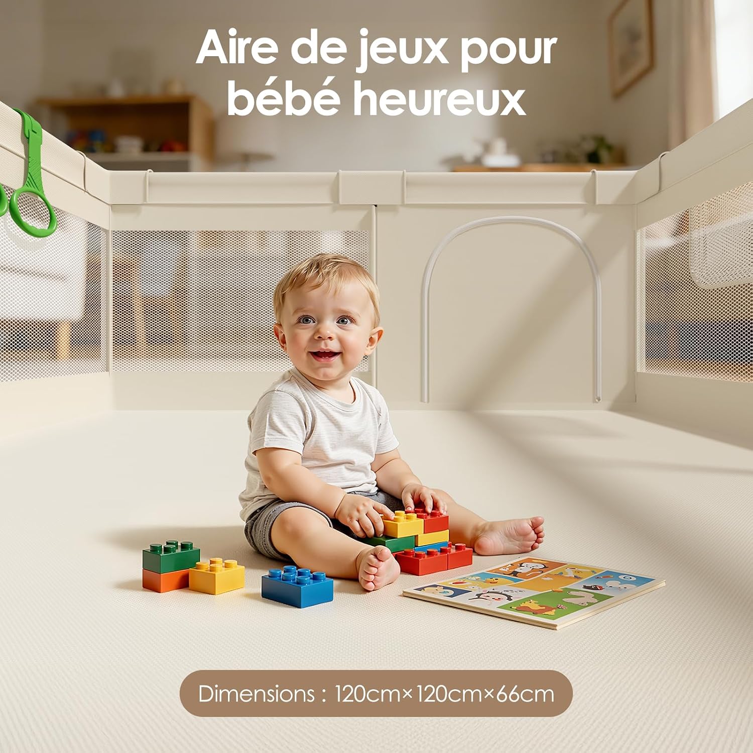 Detalle de Parc Bébé Julrrimg Beige 120 × 120 cm — Espace sécurisé et pratique