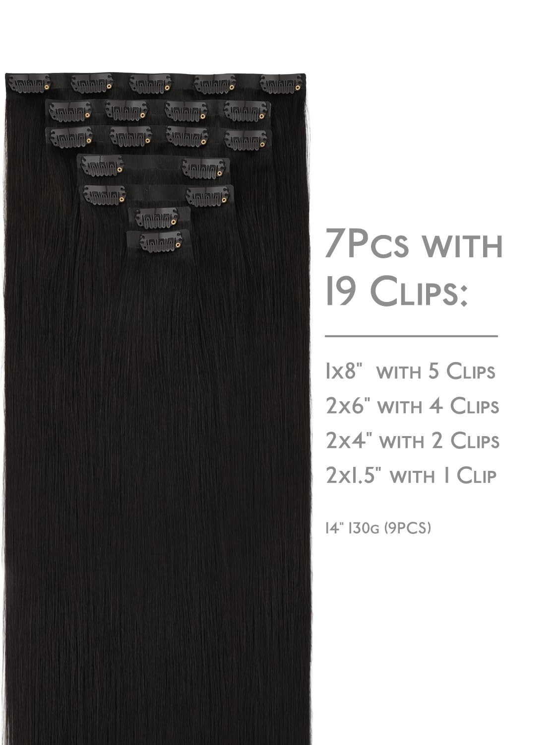 Detalle 2 de WENNALIFE Seamless Clip-In Hair Extensions — 22 Inch, 130g, Natural Black