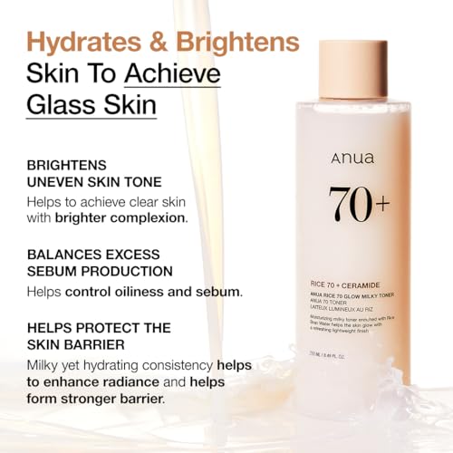 Detalle de ANUA Rice 70 Glow Milky Toner, 250ml – Glass & Dewy Skin