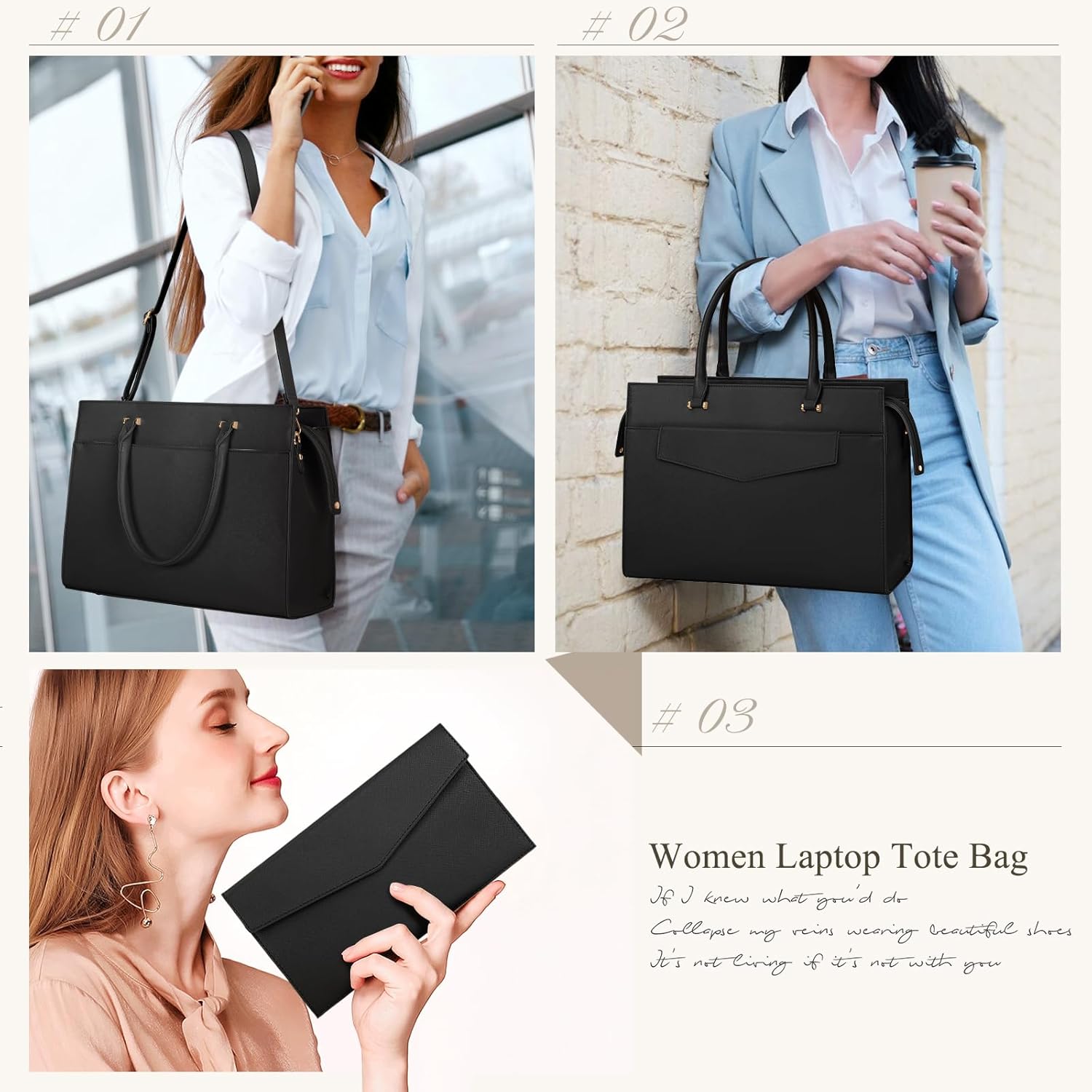 Thumbnail 1 de RAINSMORE Borsa porta PC donna impermeabile 15,6 pollici, grande tote a tracolla