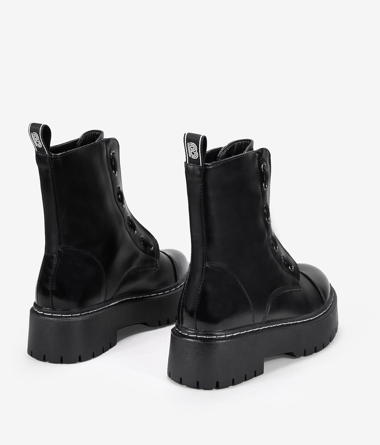 Detalle 2 de BOSANOVA Militär-Stiefel mit gezackter Plattform – Damen, veganes Leder, Reißverschluss