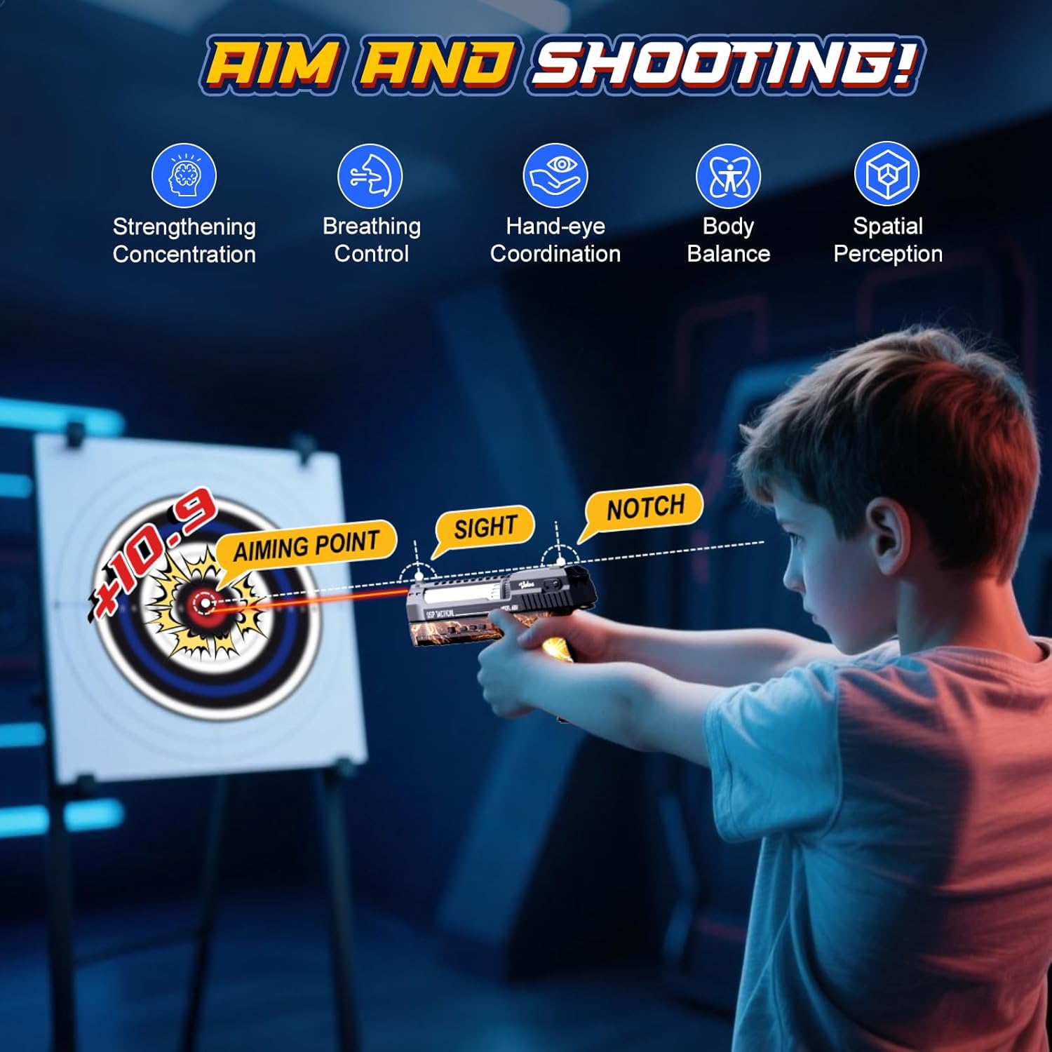 Detalle de Set VATOS gioco di tiro elettronico intelligente con pistola laser ricaricabile e base bersaglio