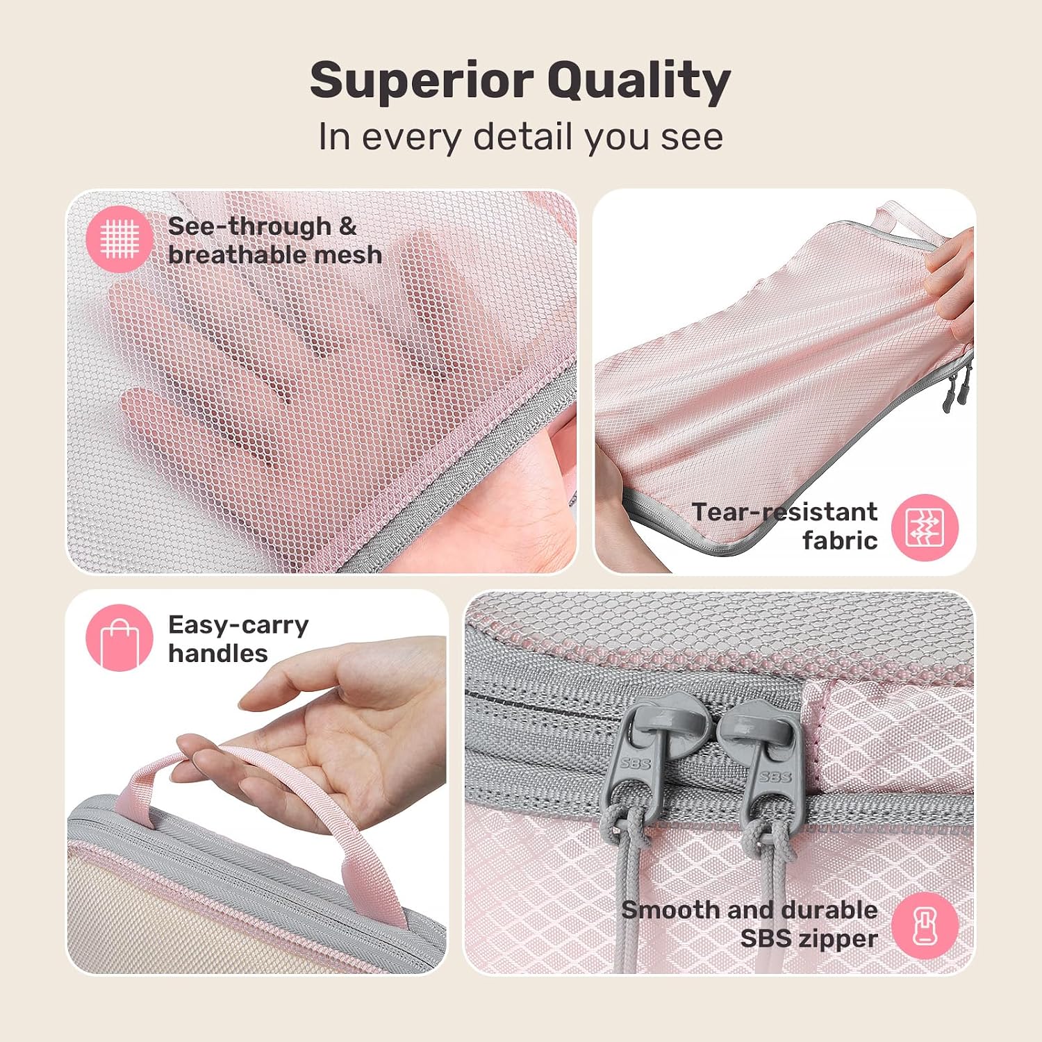 Thumbnail 6 de Compression Packing Cubes for Suitcases, Ultralight 8-Piece Set (Rose Grey)