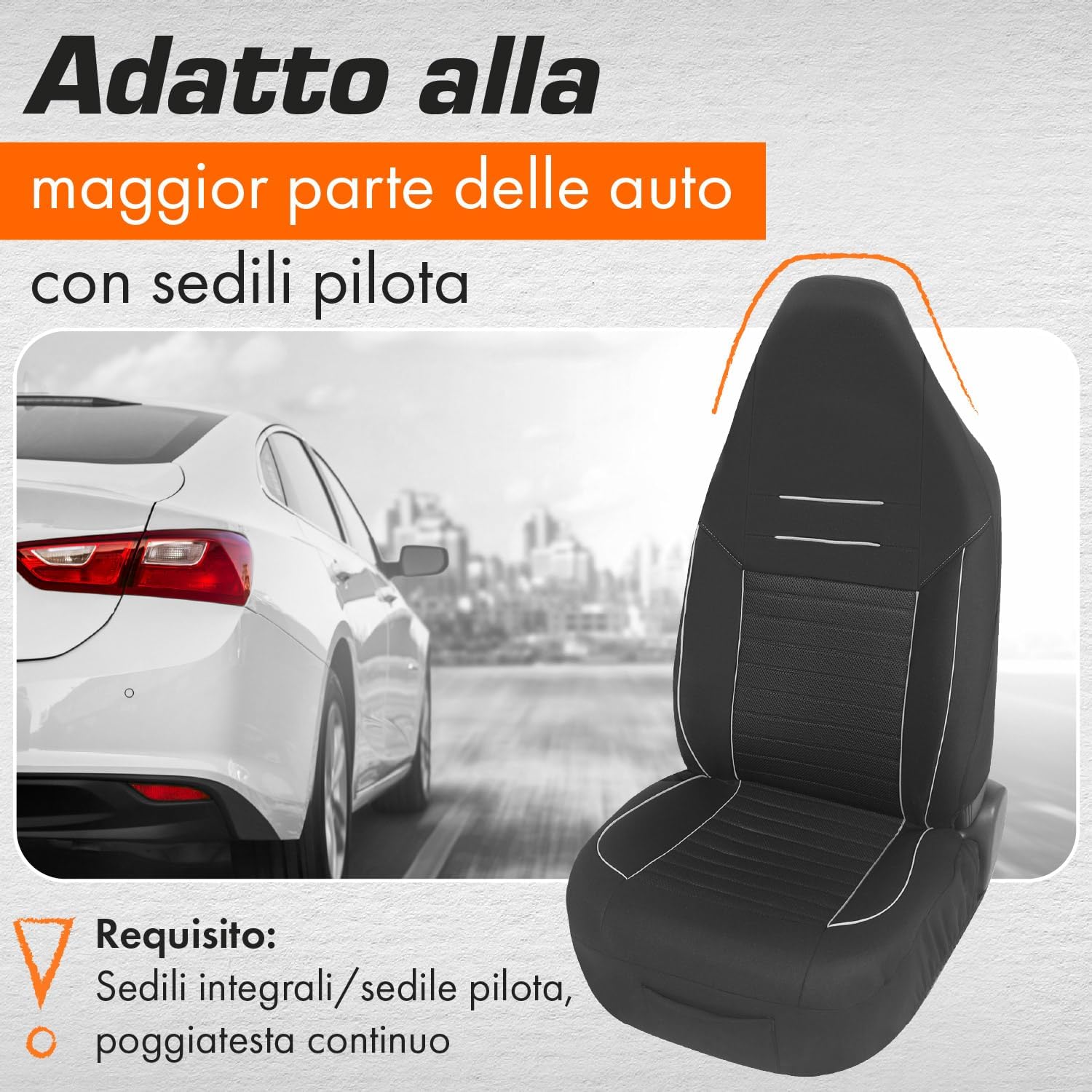 Thumbnail 4 de Upgrade4cars Coprisedili Auto Universale con Poggiatesta Integrato Nero Bianco