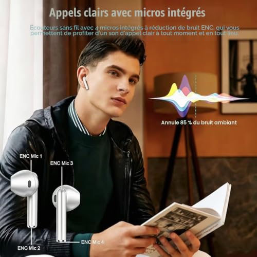 Detalle de Drsaec Écouteurs Bluetooth sans Fil — Bluetooth 5.3, IP7, 40 h, réduction ENC à 4 micros, USB-C