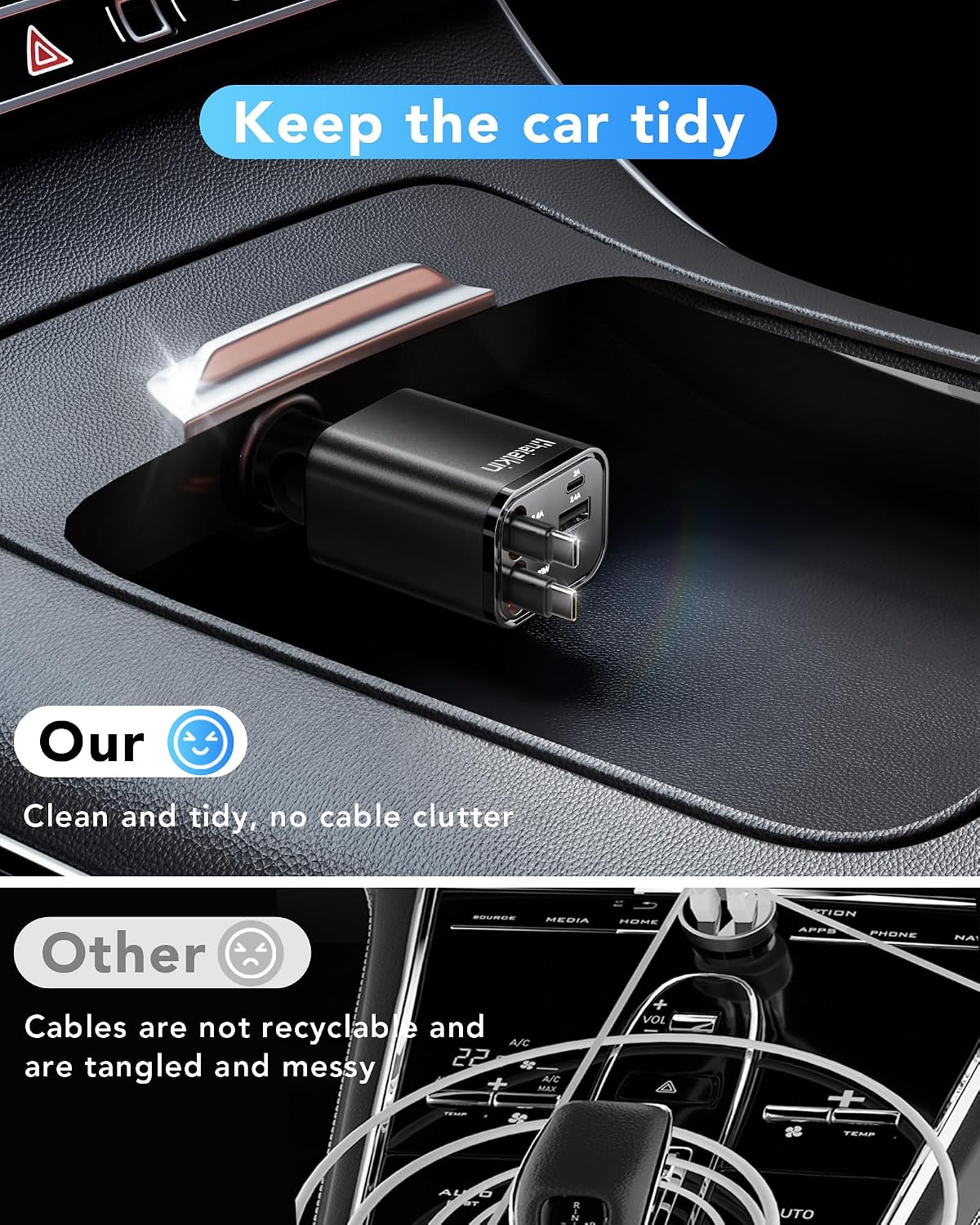 Thumbnail 5 de COCIVIVRE 4 in 1 Auto-Ladegerät mit einziehbarem Kabel – USB-C Schnellladegerät für Zigarettenanzünder