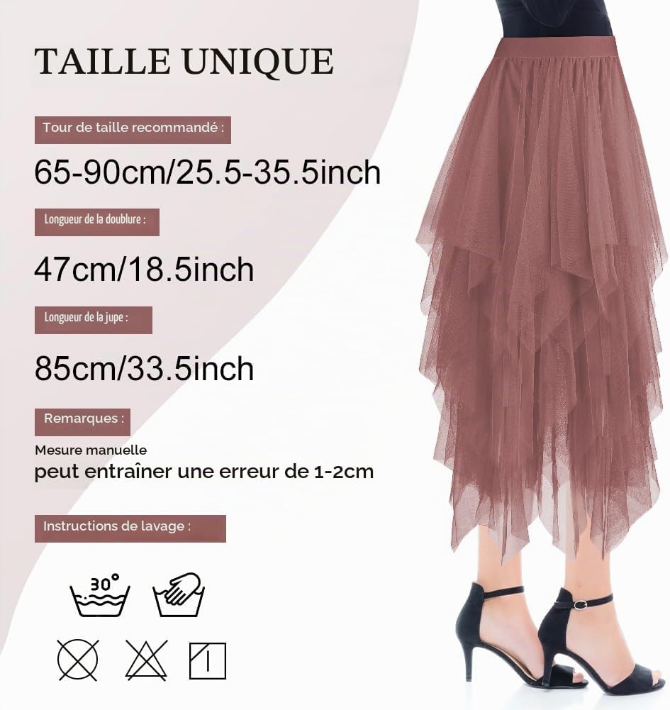 Detalle 1 de AUYAO 4553886 tule rok voor dames, hoge taille en gelaagde mesh