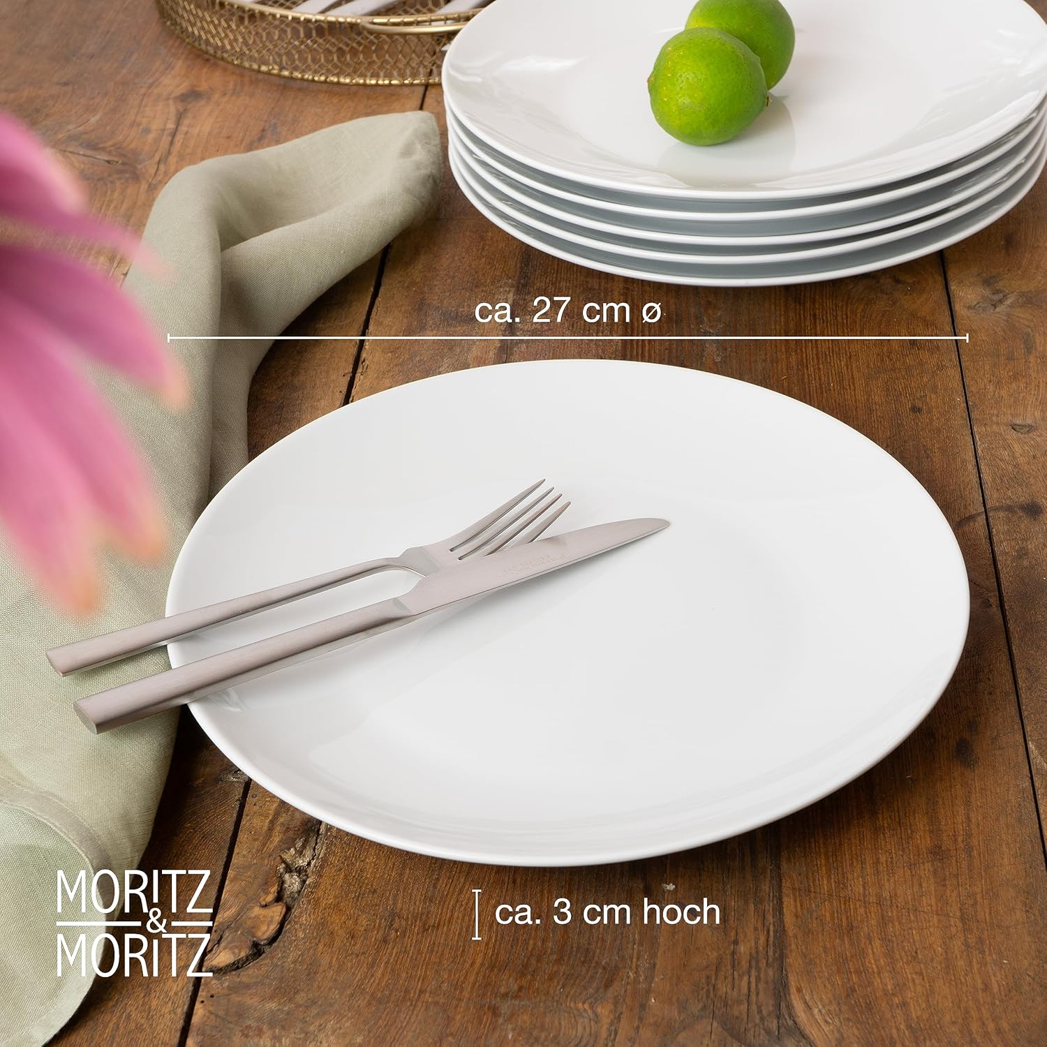 Thumbnail 1 de Moritz & Moritz BASIC Essteller-Set für 6 Personen (6 flache Teller) – weiß, Ø 27 cm, Porzellan