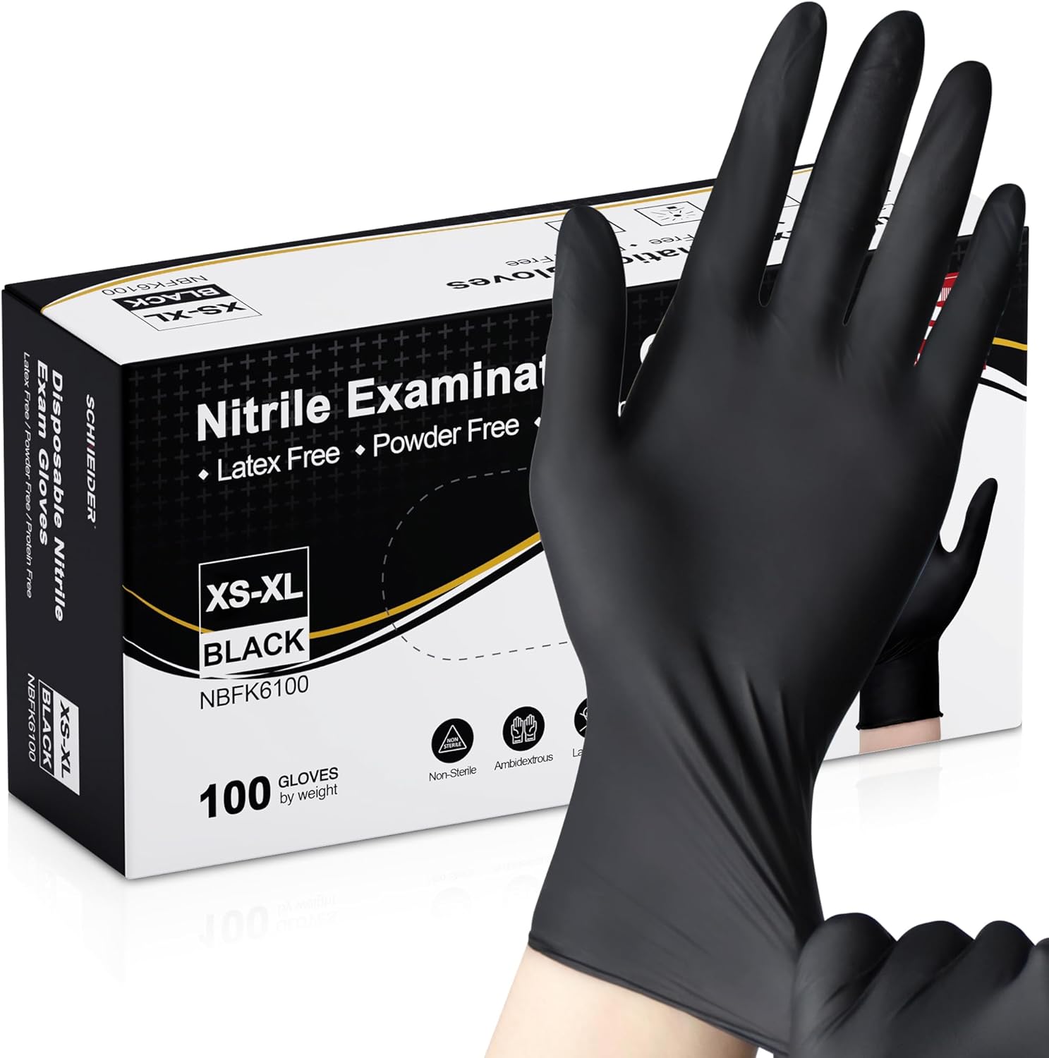 Detalle 2 de Schneider Nitrile Exam Gloves, Black disposable