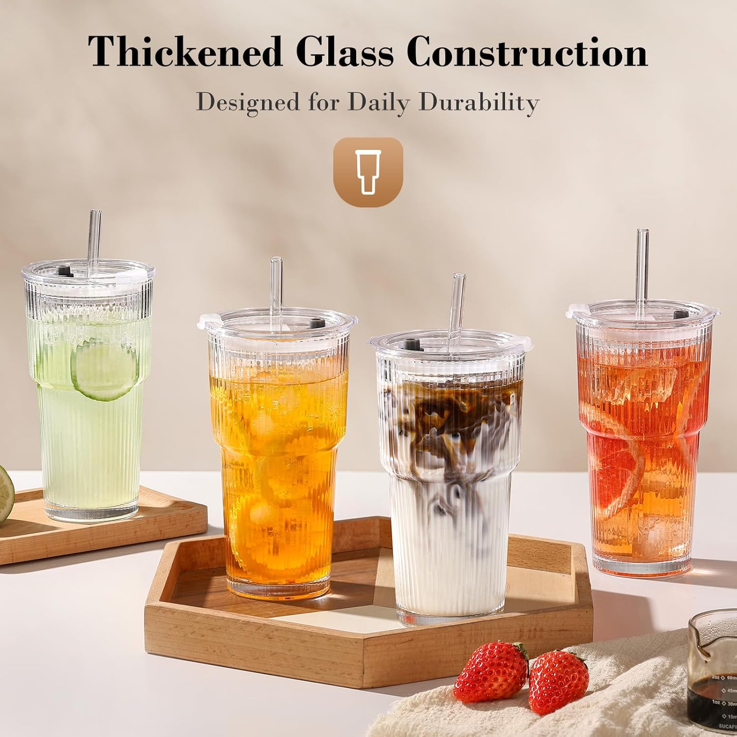 Thumbnail 6 de GOSCHE 20oz Glass Tumblers with Straws and Lids — Leak-Proof, 4-Pack