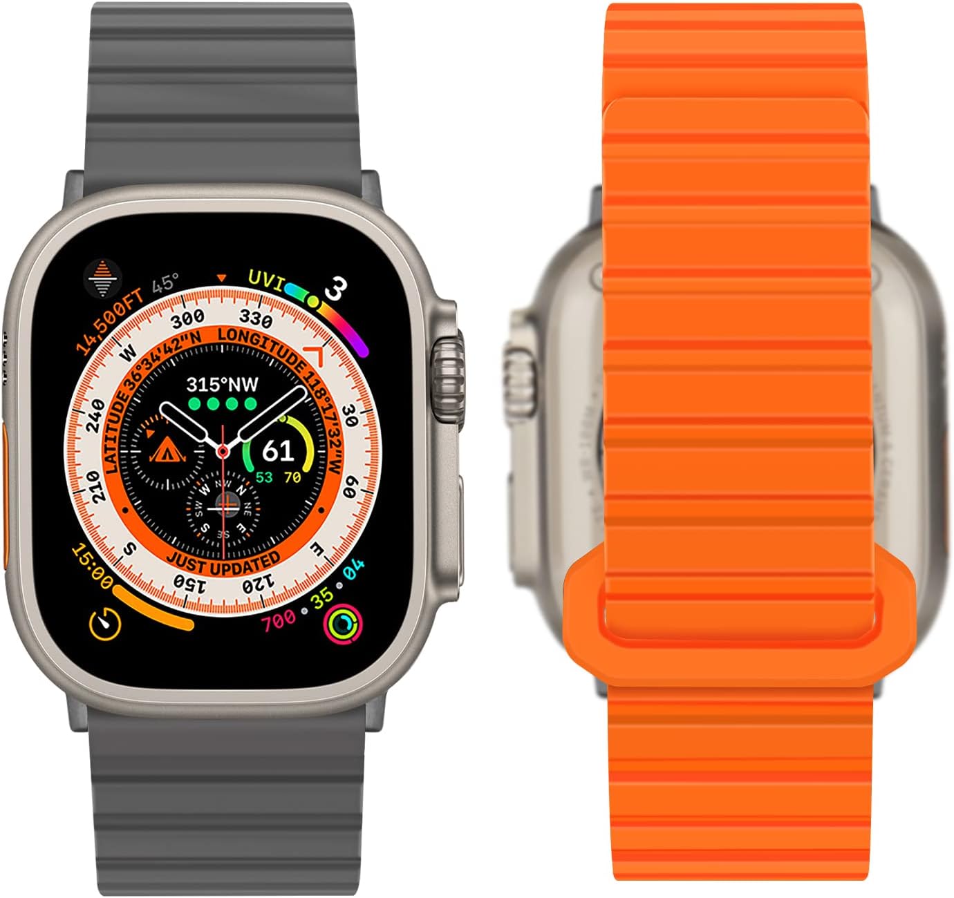 Thumbnail 1 de Tasikar Magnetic Silicone Apple Watch Strap (42–49mm) – Grey/Orange
