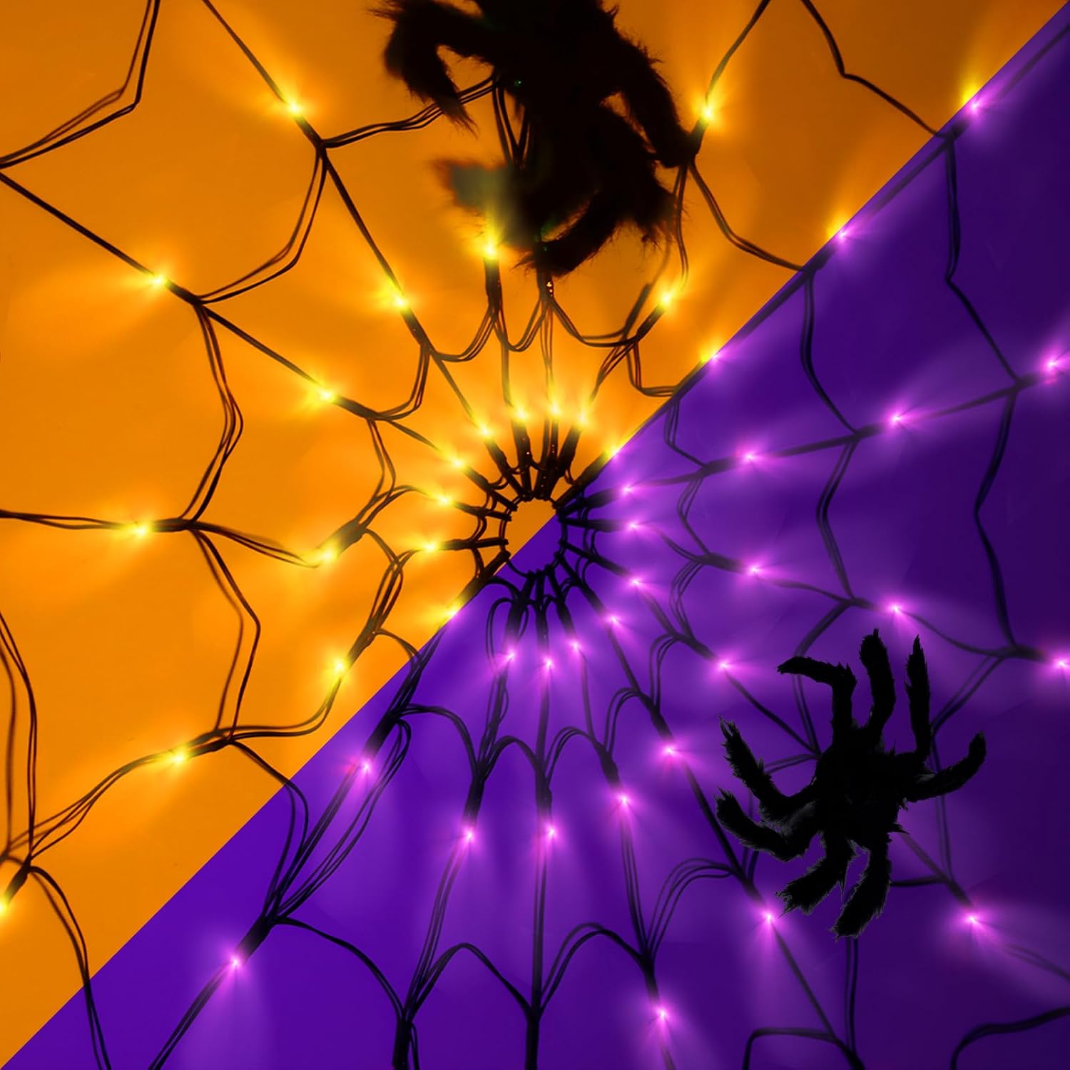 Detalle de LCHUANG YZZW-001 Halloween Spider Web Lights, 4-Foot Purple and Orange LED Set