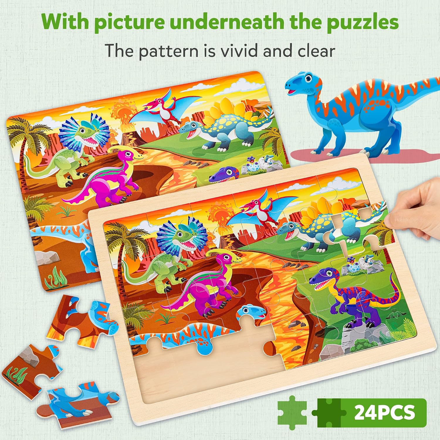 Detalle de SYNARRY Large Wooden Dinosaur Puzzles for Toddlers and Kids 3-6