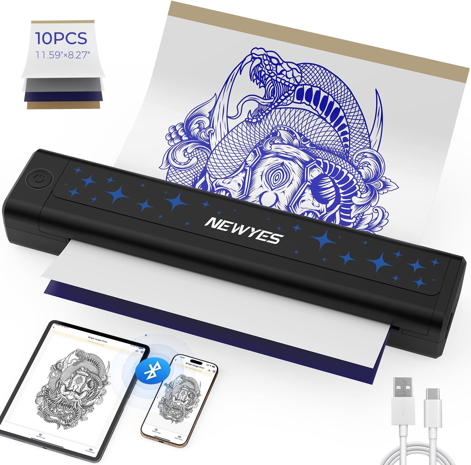 NEWYES Stampante Stencil Tattoo: stampante termica portatile wireless per stencil di alta qualità