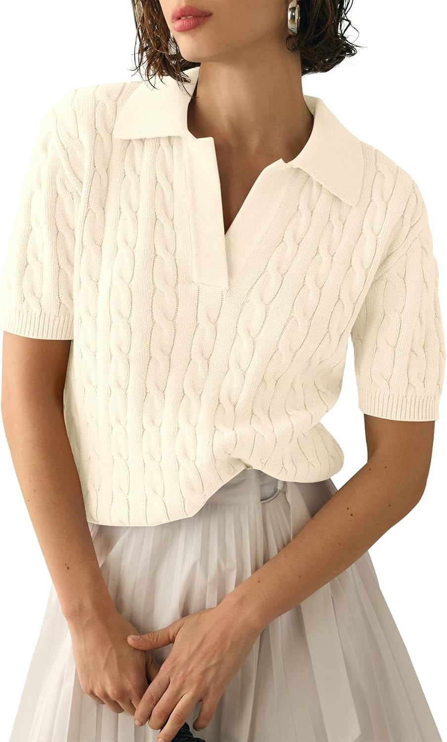 Detalle de Imily Bela Women's Cable Short Sleeve Knit Pullover Top