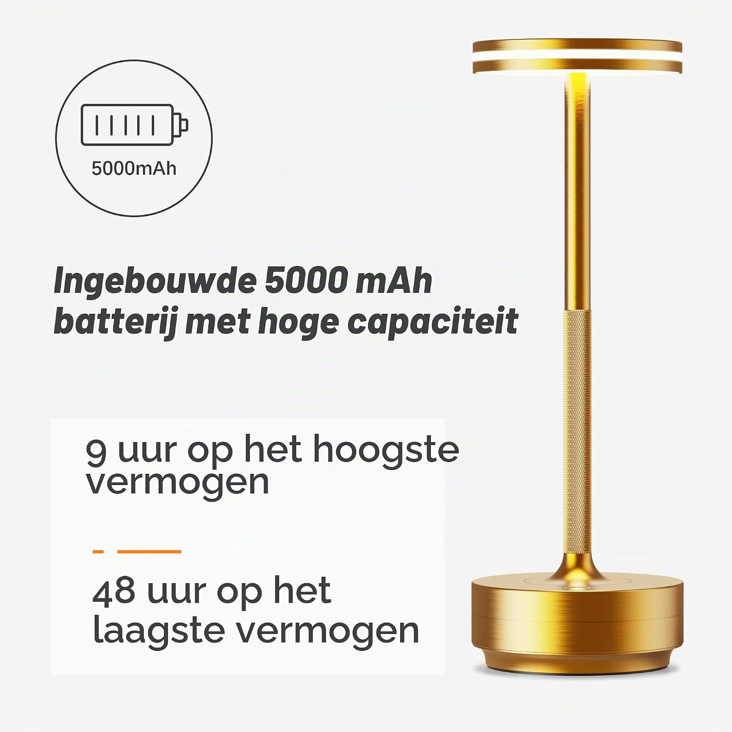 Detalle 2 de Hapfish oplaadbare LED-tafellamp 5000 mAh, goud, dimbaar met 3 lichtkleuren