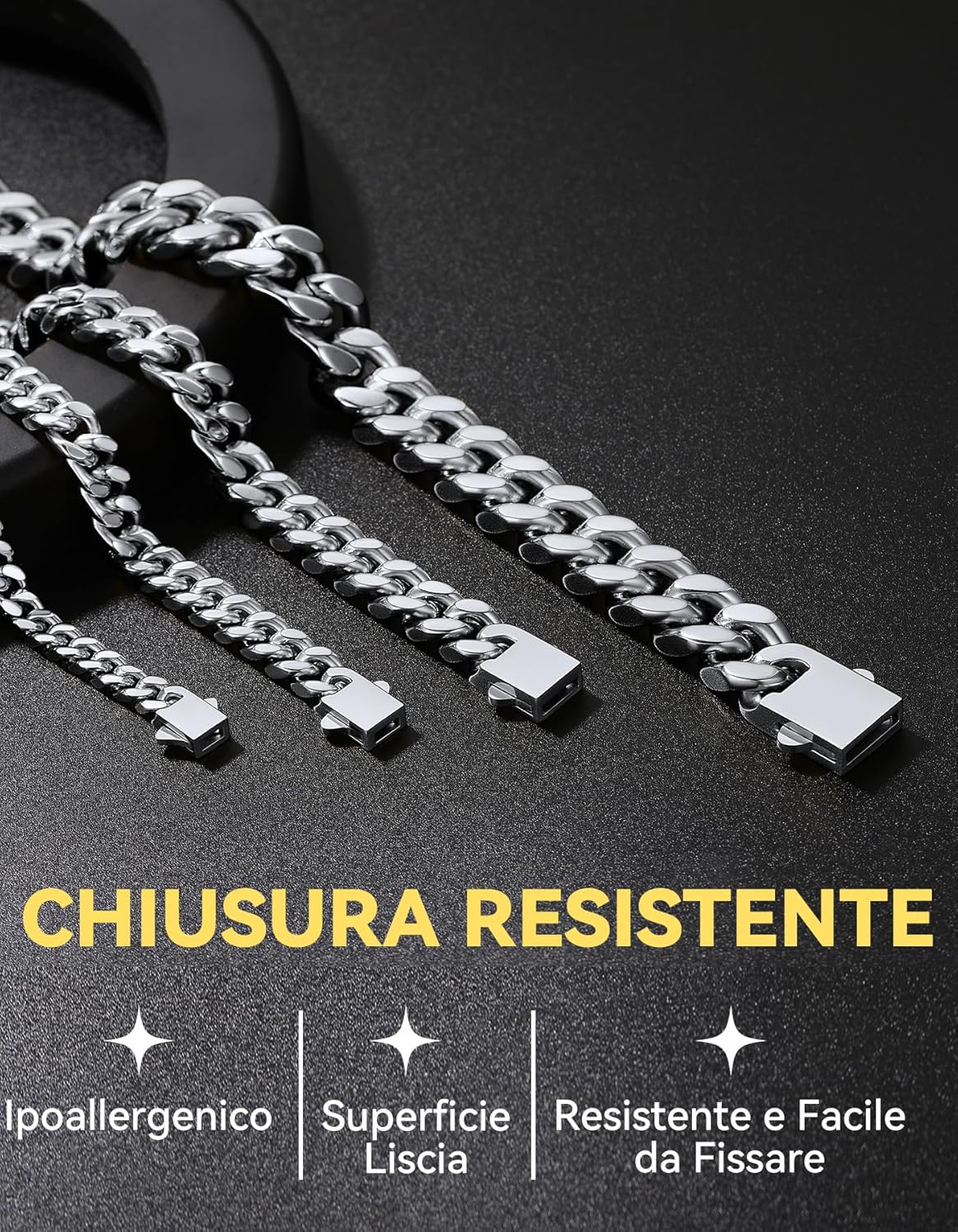 Detalle de ChainsHouse Collana Uomo Acciaio a Catena Cubana Spessa – 5/7/9/12 mm, 46–76 cm